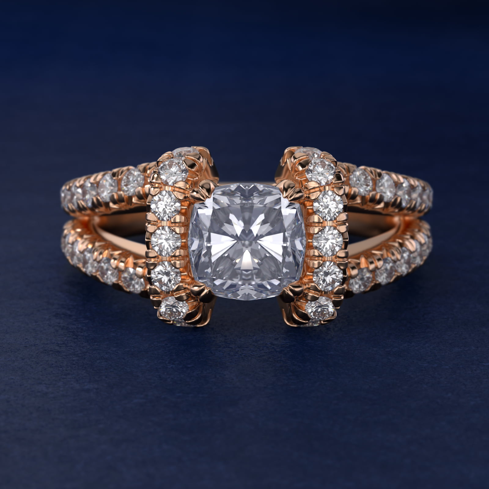 Split Semi Halo Diamond Engagement Ring in 14k Rose Gold (3/4 ct. tw)