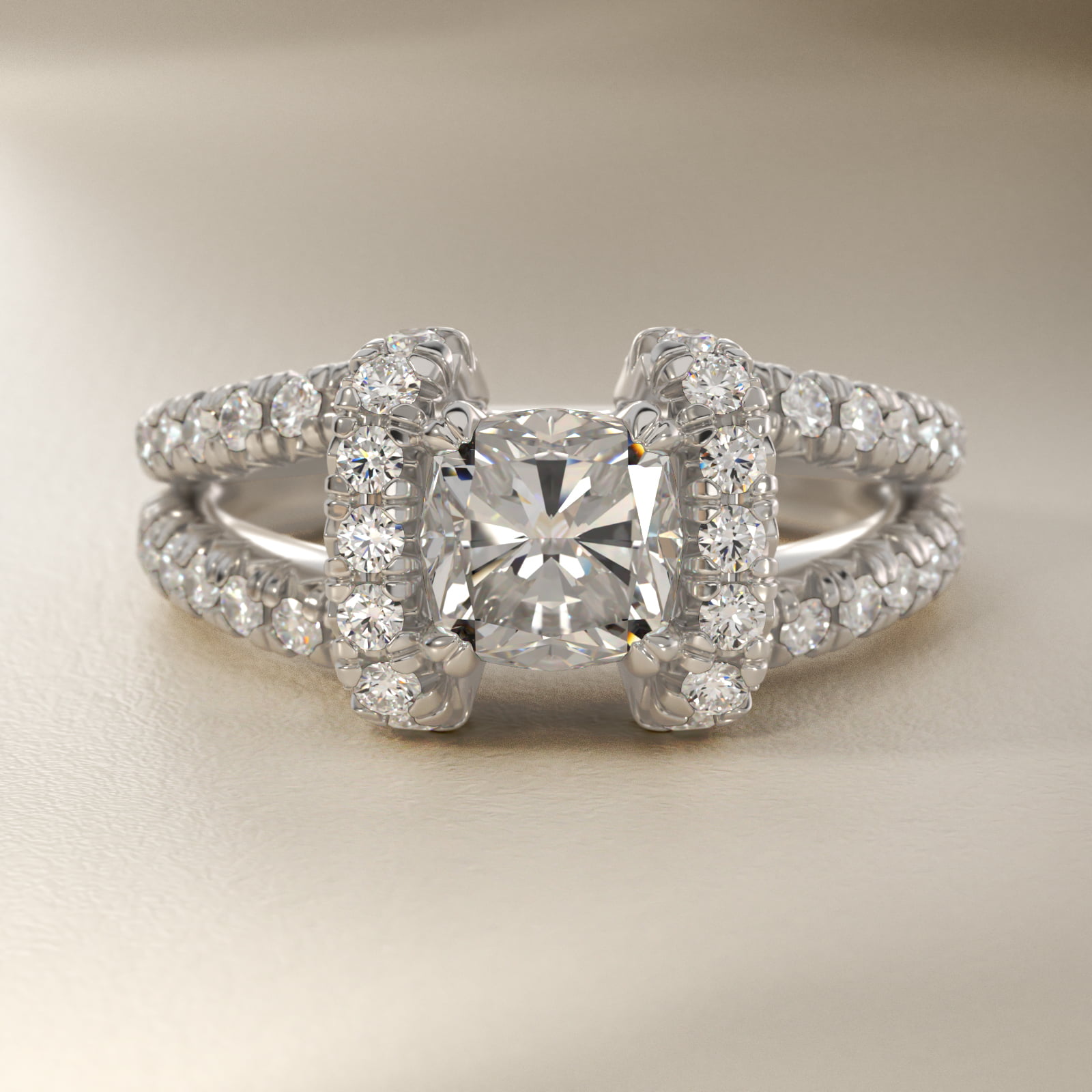 Split Semi Halo Diamond Engagement Ring in Platinum (3/4 ct. tw)