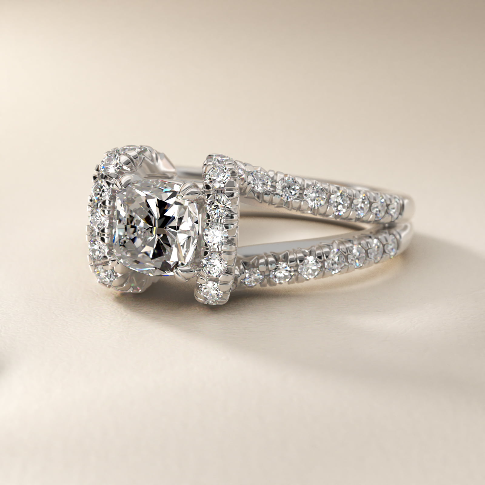 Split Semi Halo Diamond Engagement Ring in 18k White Gold (3/4 ct. tw)