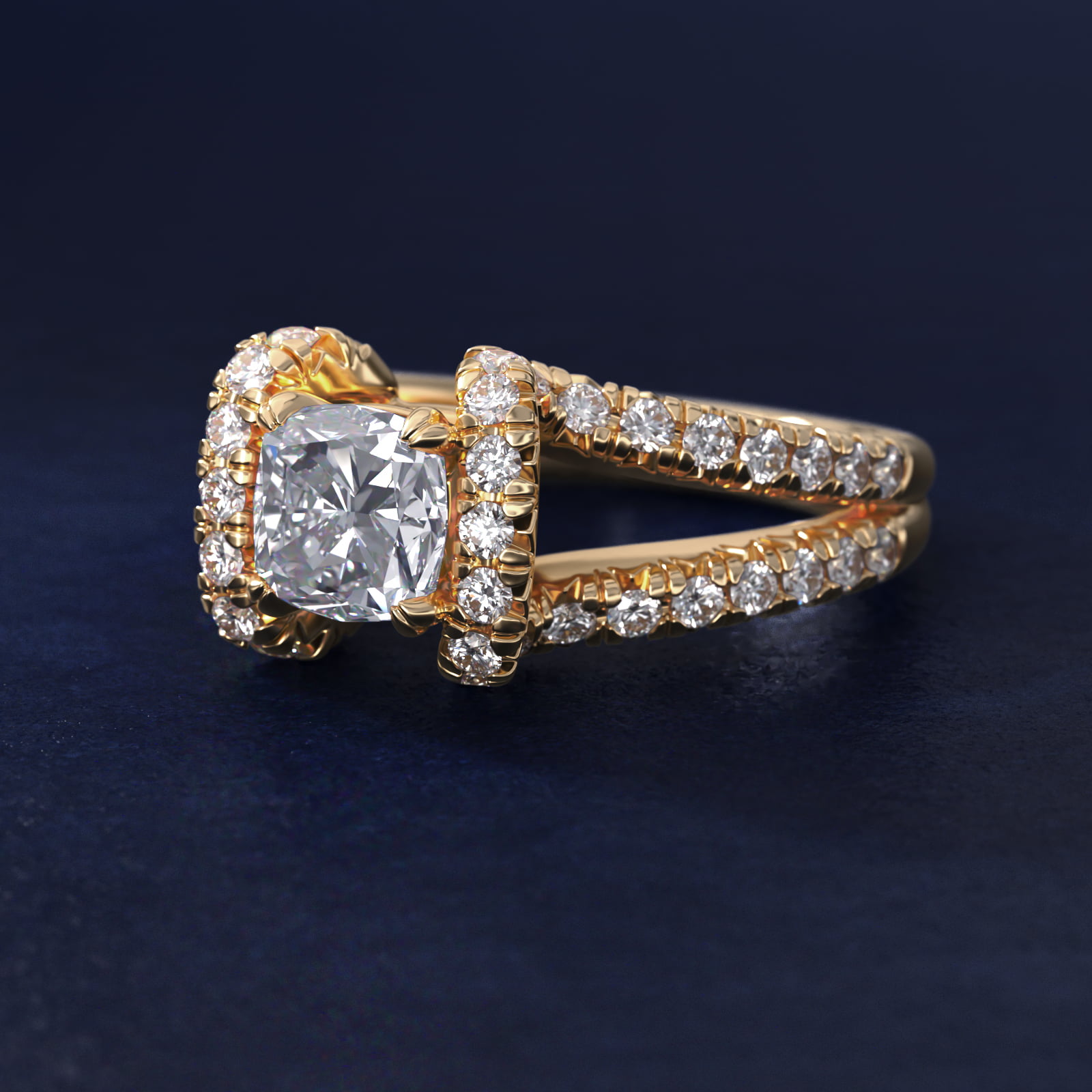 Split Semi Halo Diamond Engagement Ring in 18k Yellow Gold (3/4 ct. tw)