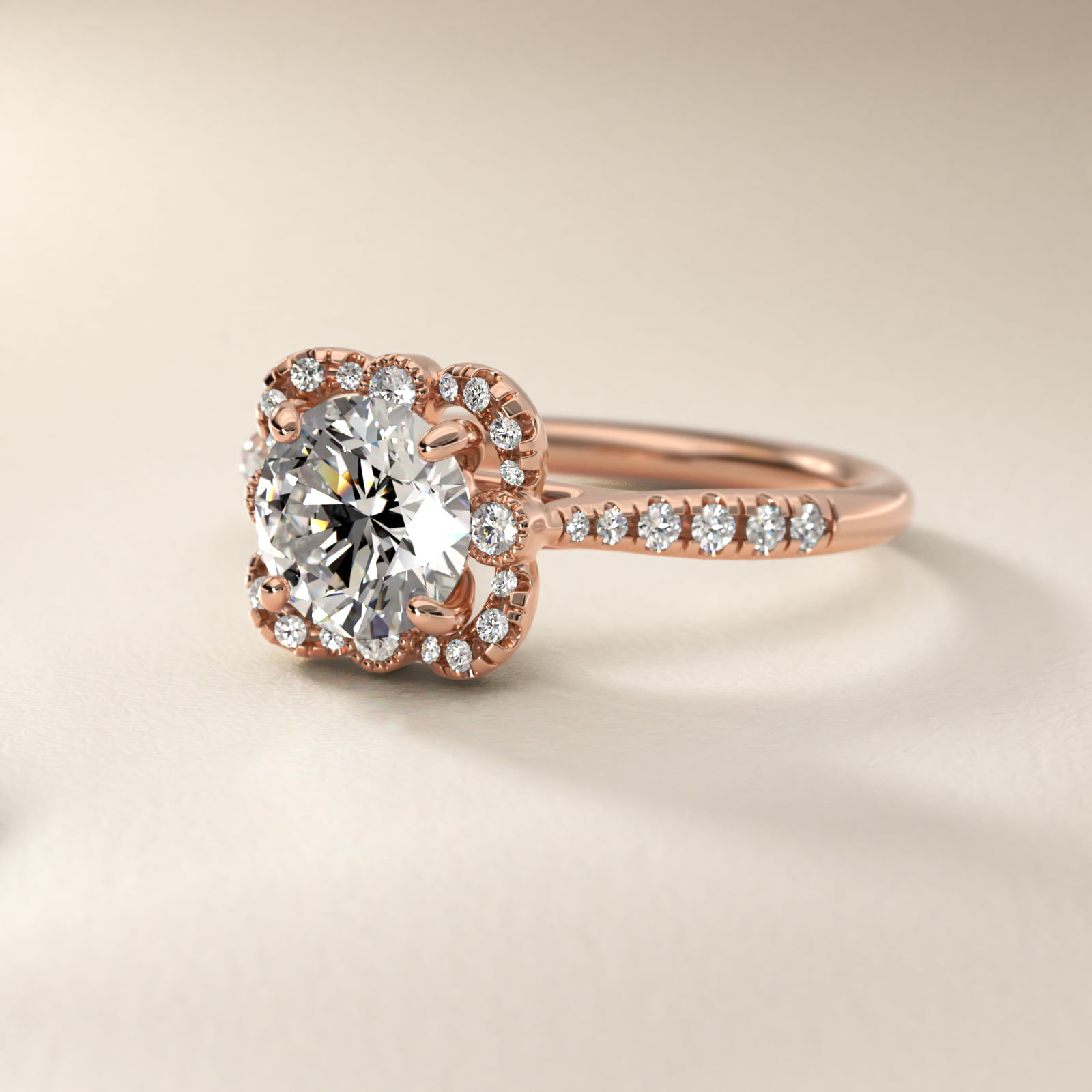 Lace Halo Diamond Engagement Ring in 14k Rose Gold