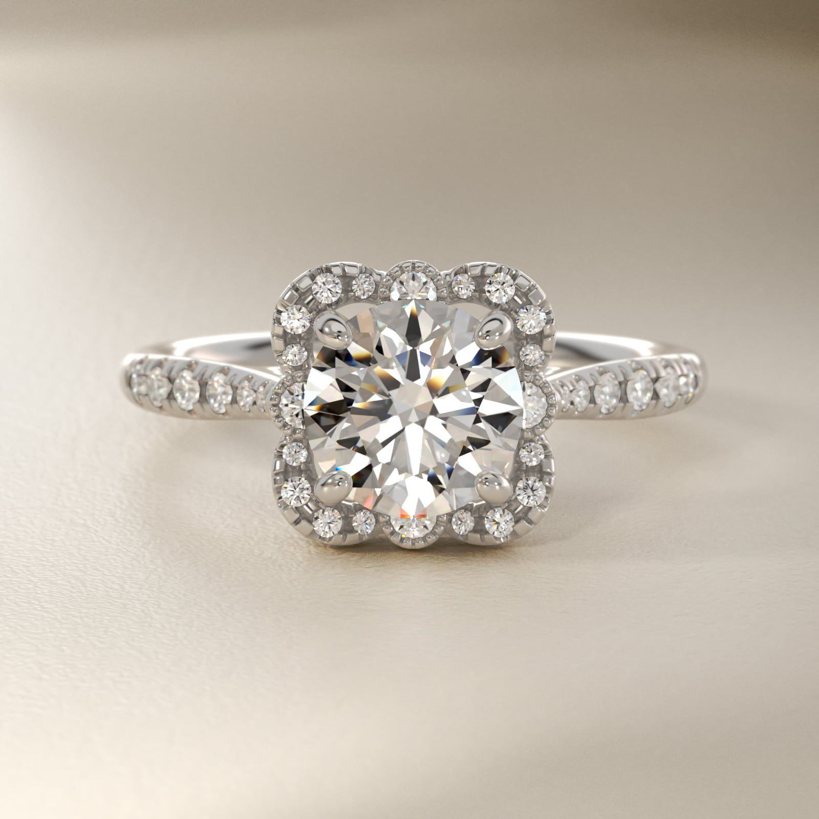 Lace Halo Diamond Engagement Ring in Platinum
