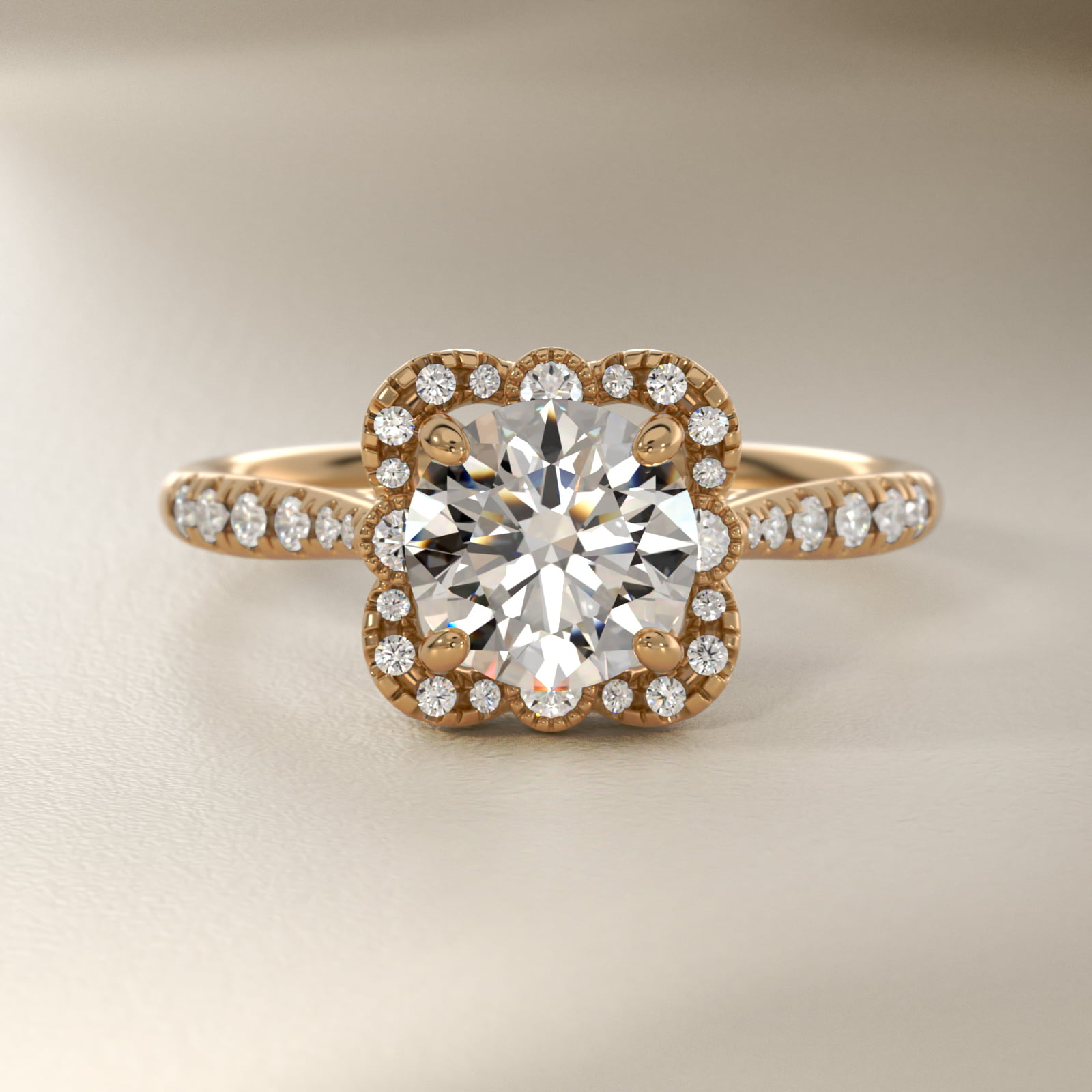Lace Halo Diamond Engagement Ring in 14k Yellow Gold