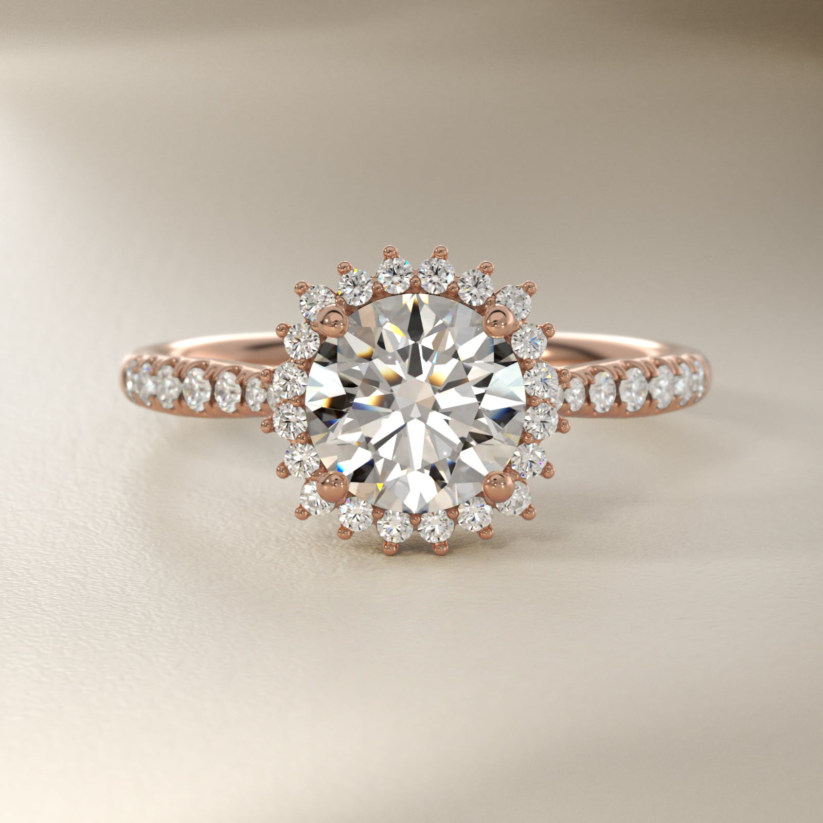 Burst Halo Diamond Engagement Ring in 14k Rose Gold
