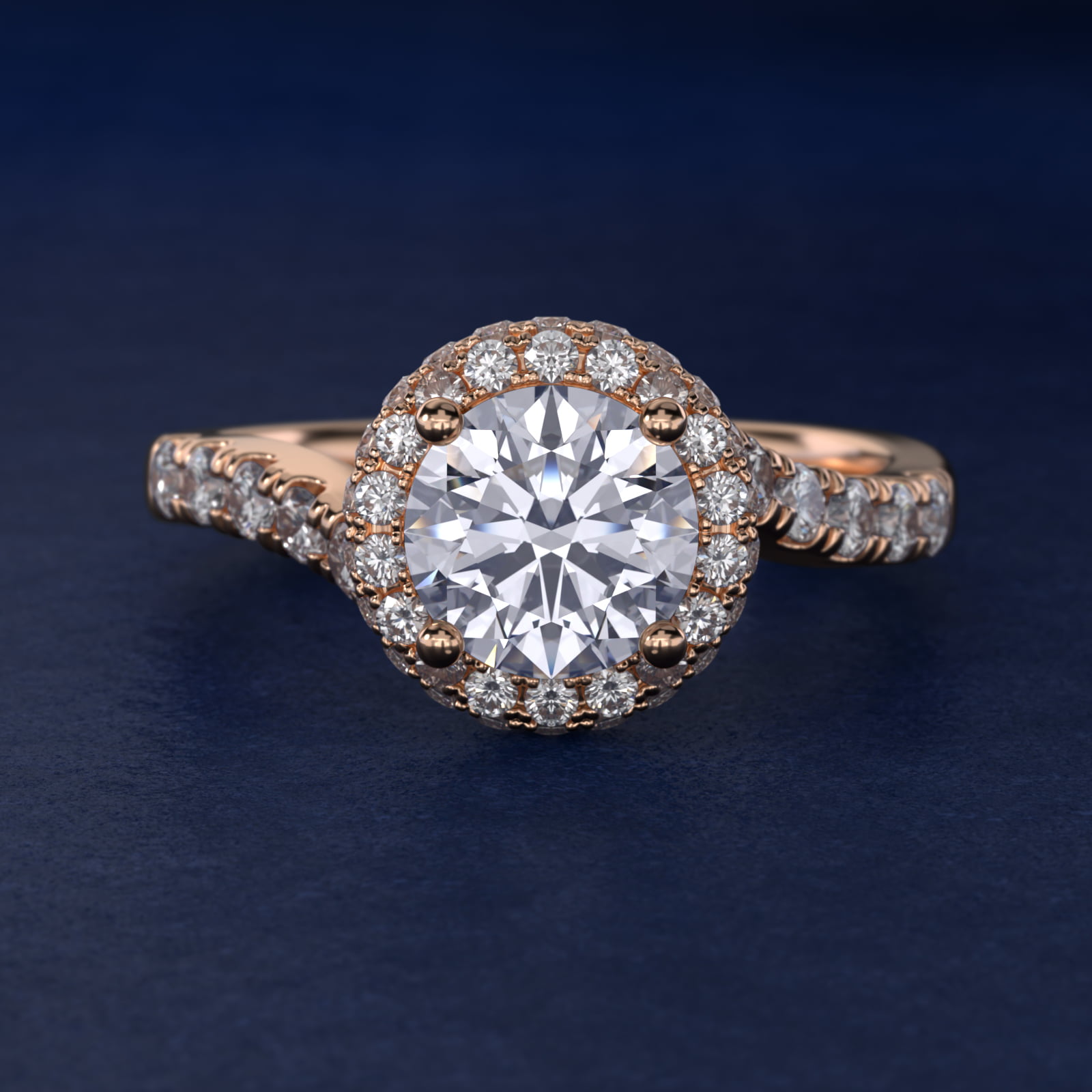 Swirl Rollover Halo Diamond Engagement Ring in 14k Rose Gold