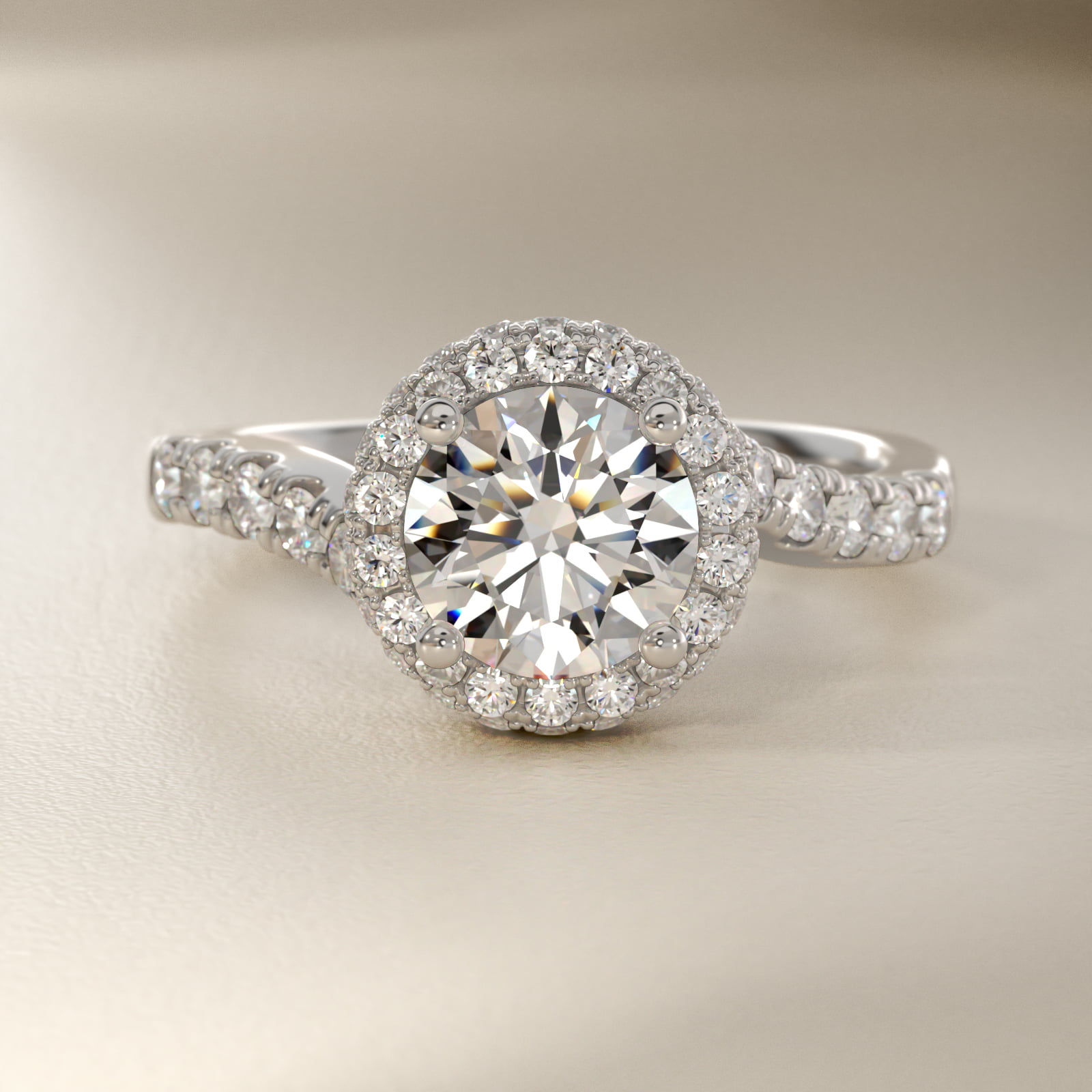 Swirl Rollover Halo Diamond Engagement Ring in 18k White Gold