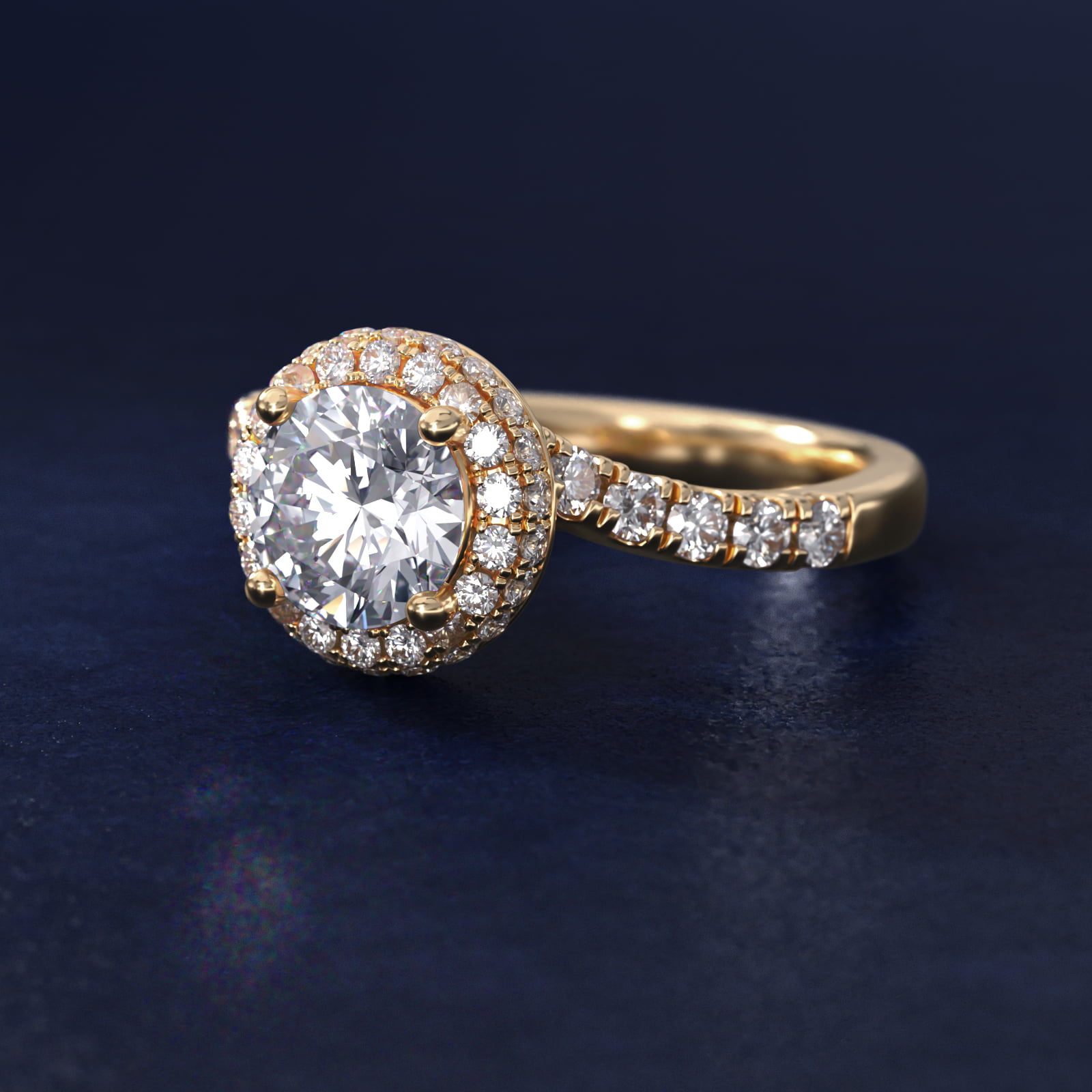 Swirl Rollover Halo Diamond Engagement Ring in 14k Yellow Gold