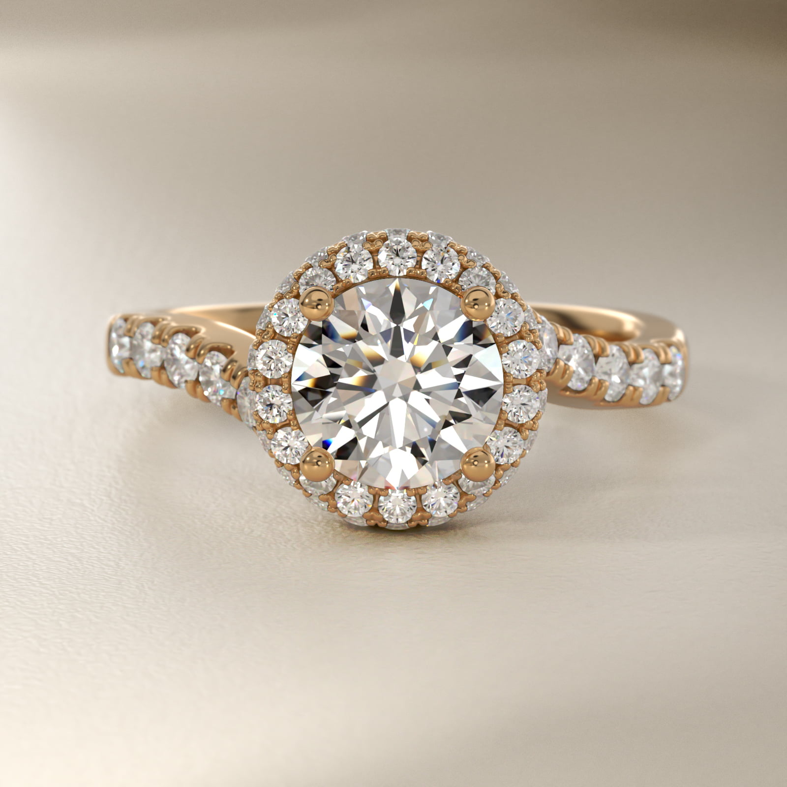 Swirl Rollover Halo Diamond Engagement Ring in 18k Yellow Gold