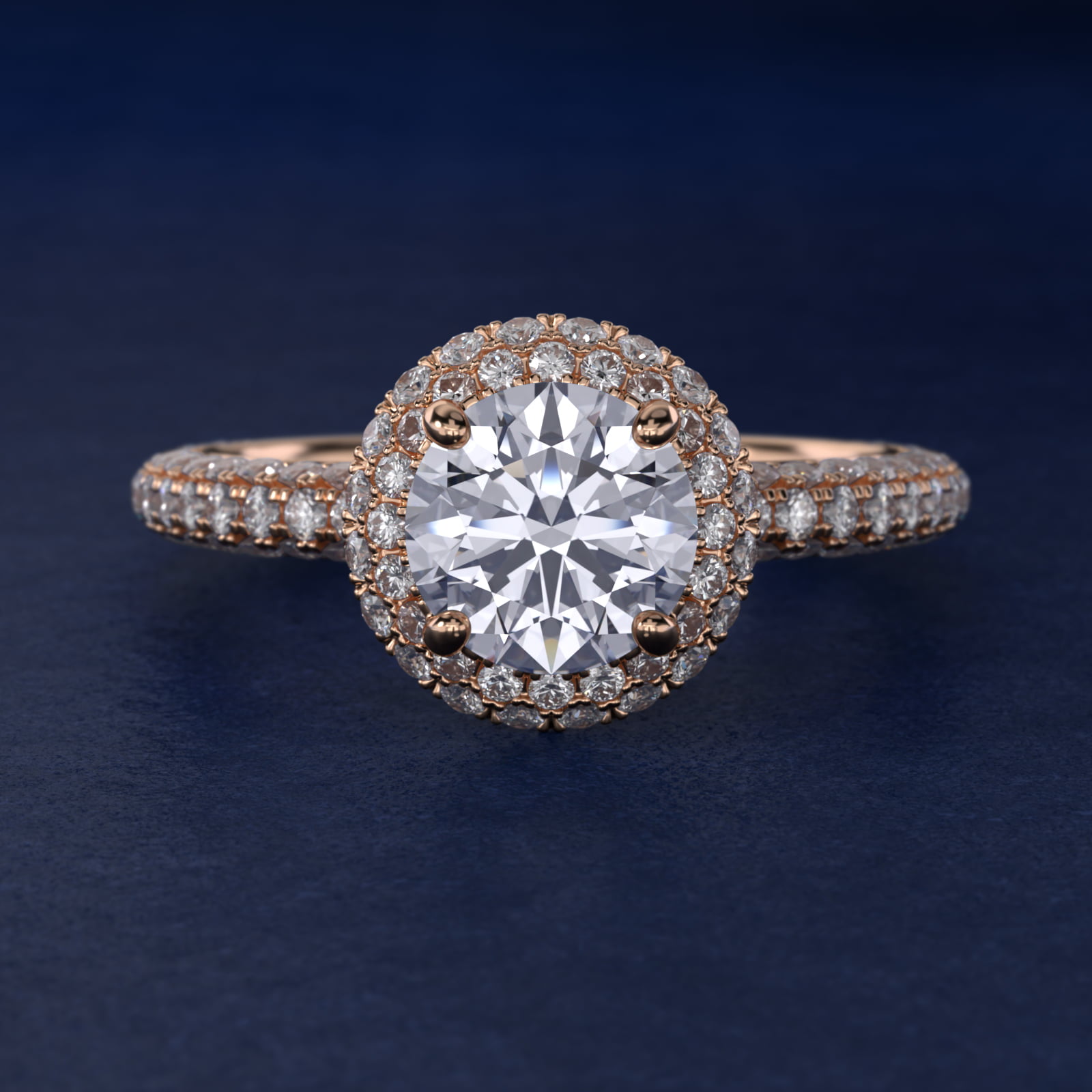 Rollover Halo Diamond Basket and Pavé Shank Engagement Ring in 14k Rose Gold (7/8 ct. tw.)