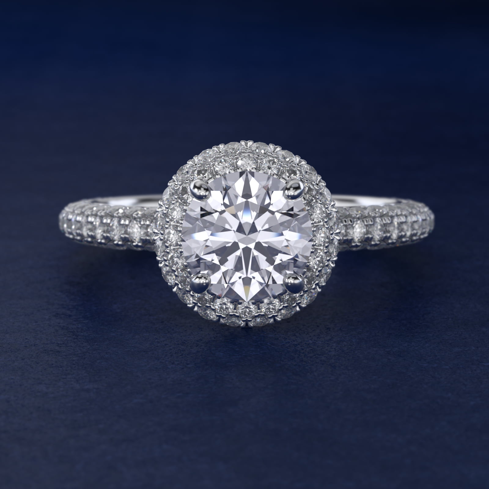 Rollover Halo Diamond Basket and Pavé Shank Engagement Ring in 18k White Gold (7/8 ct. tw.)