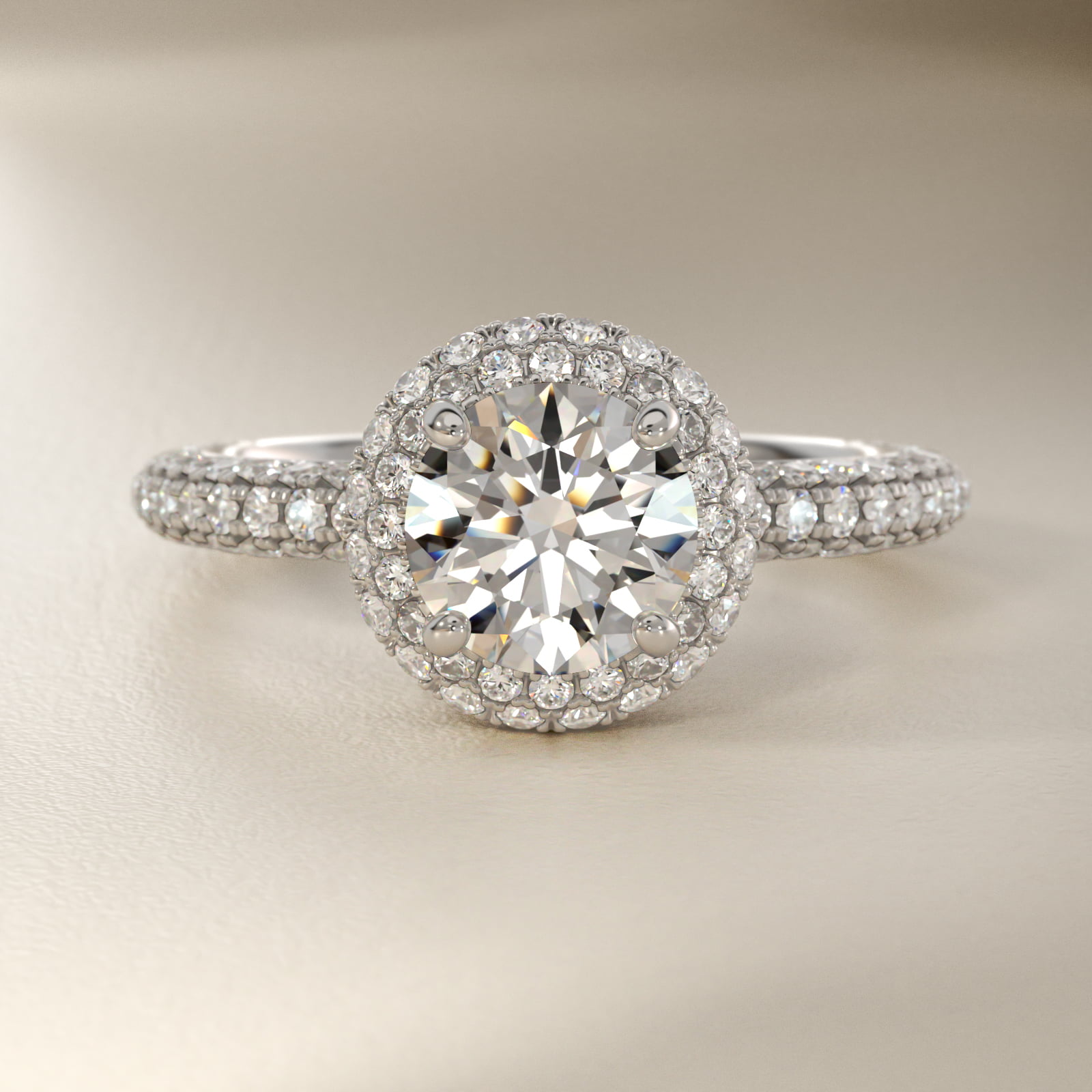Rollover Halo Diamond Basket and Pavé Shank Engagement Ring in 14k White Gold (7/8 ct. tw.)