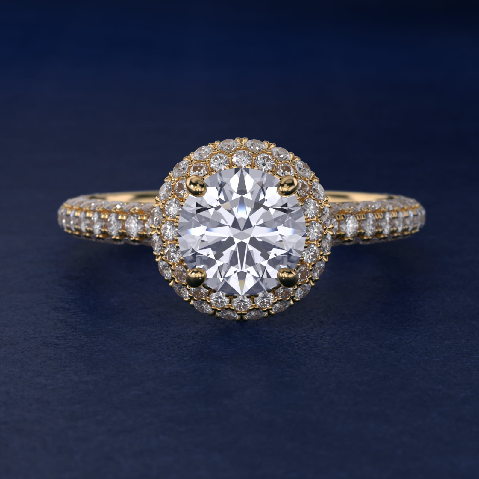 Rollover Halo Diamond Basket and Pavé Shank Engagement Ring in 14k Yellow Gold (7/8 ct. tw.)