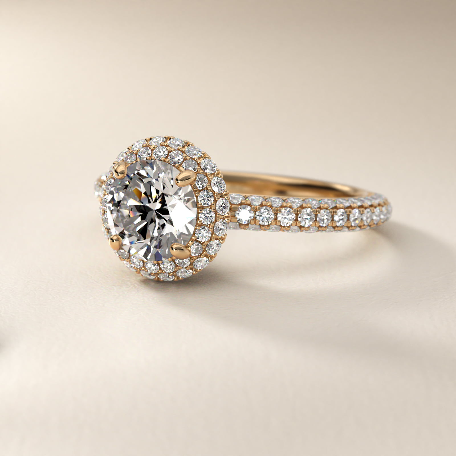 Rollover Halo Diamond Basket and Pavé Shank Engagement Ring in 18k Yellow Gold (7/8 ct. tw.)