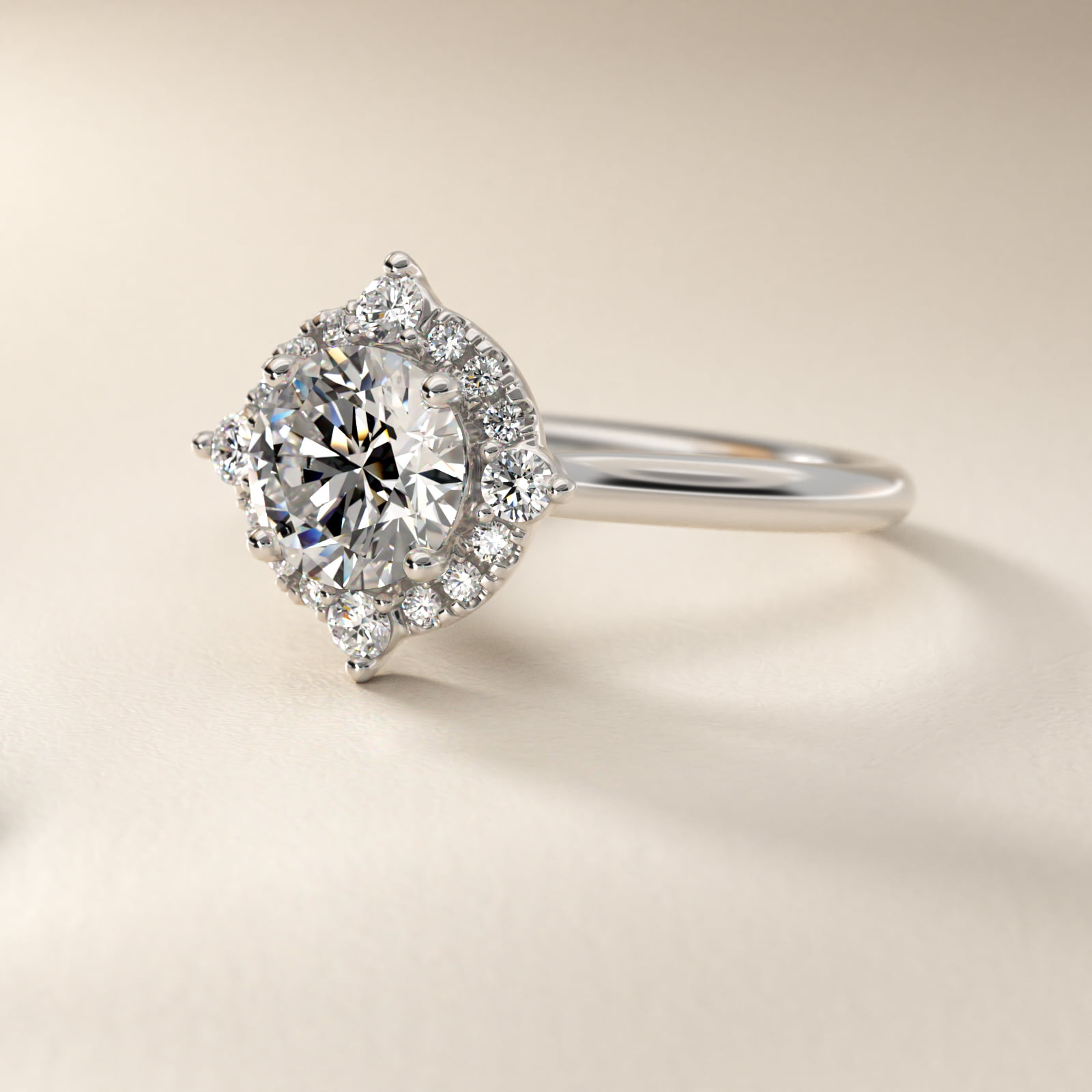Compass Halo Diamond Engagement Ring in 18k White Gold (1/5 ct. tw.)