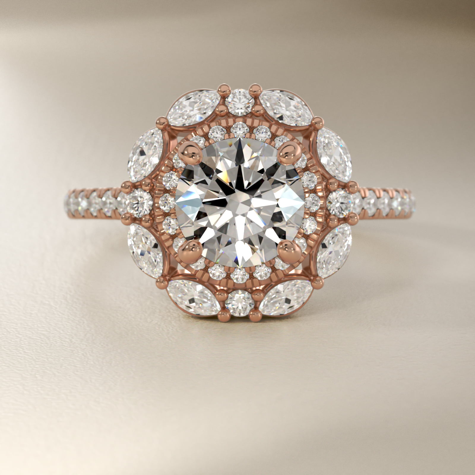 Romantic Diamond Floral Halo Engagement Ring in 14k Rose Gold (1/2 ct. tw.)