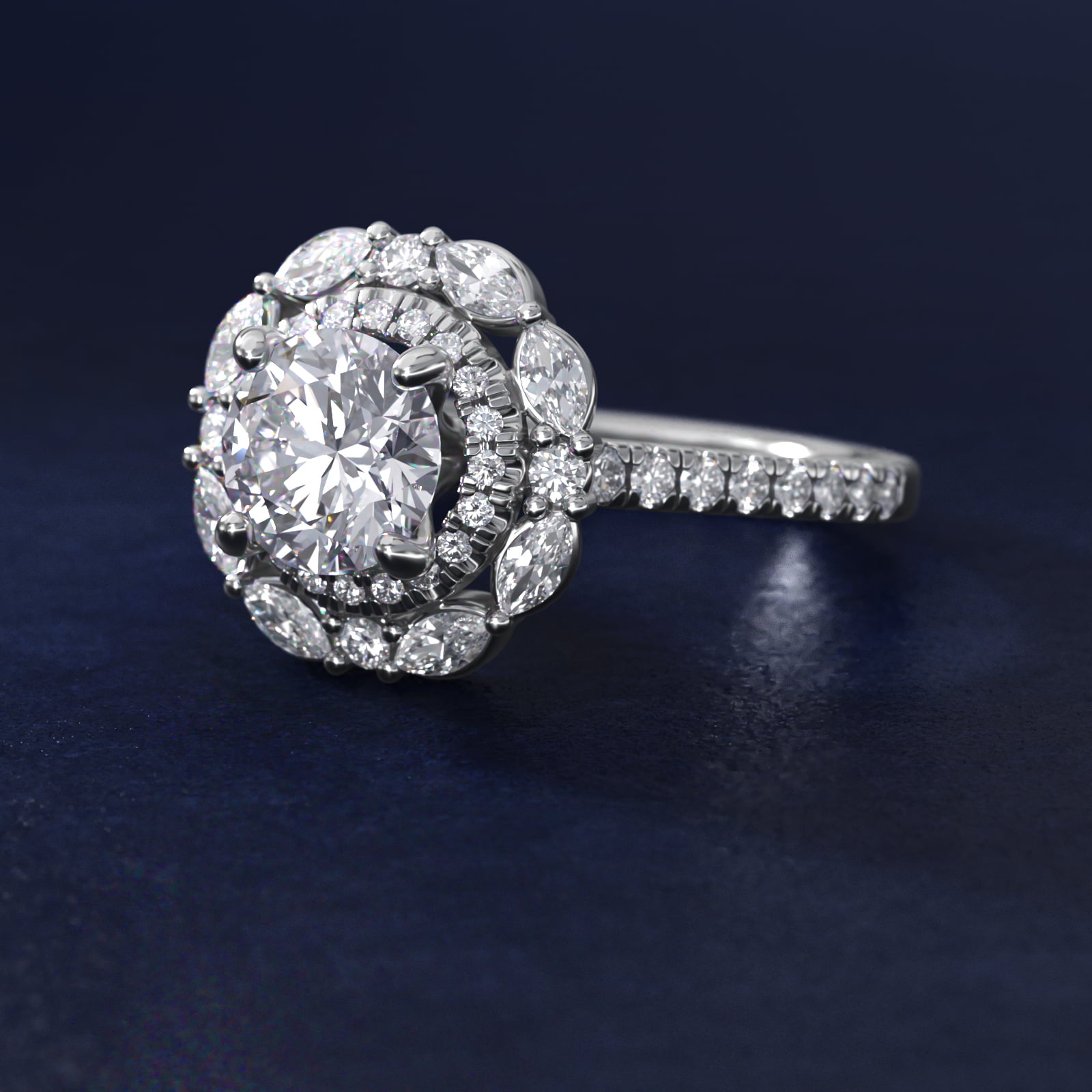 Romantic Diamond Floral Halo Engagement Ring in 18k White Gold (1/2 ct. tw.)