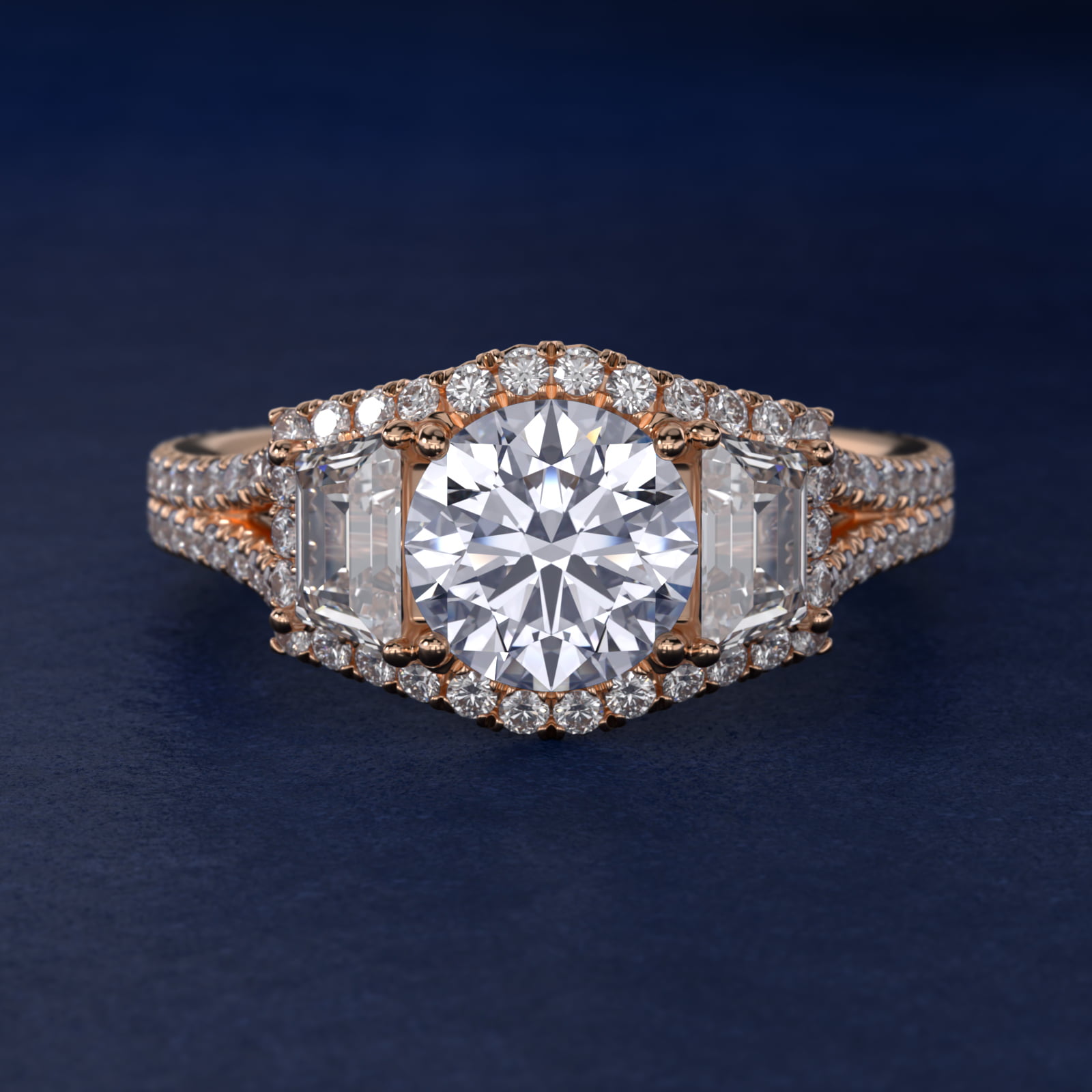 The Gallery Collection™ Vintage Three Stone Trapezoid Diamond Engagement Ring 14k Rose Gold