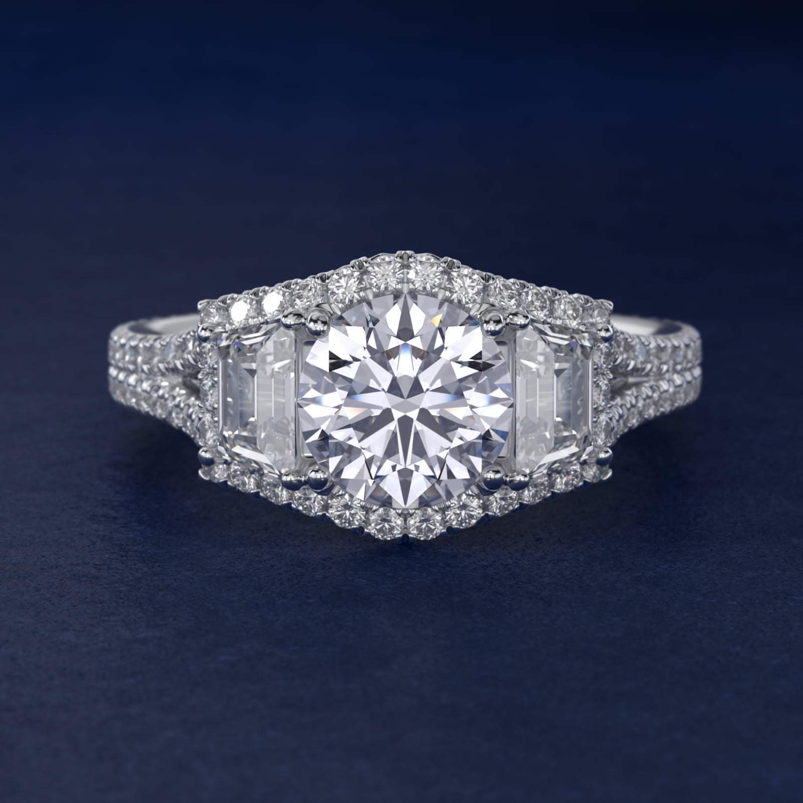 The Gallery Collection™ Vintage Three Stone Trapezoid Diamond Engagement Ring in Platinum