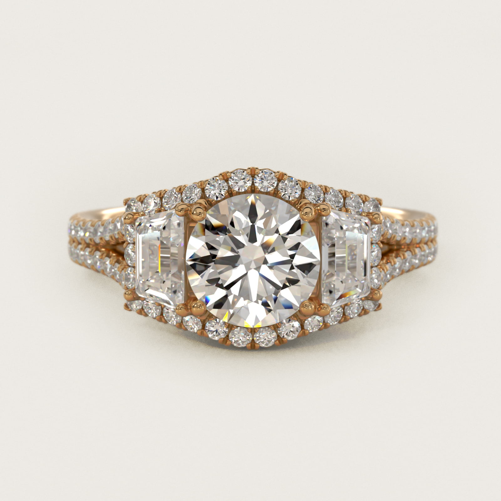 The Gallery Collection™ Vintage Three Stone Trapezoid Diamond Engagement Ring 14k Yellow Gold