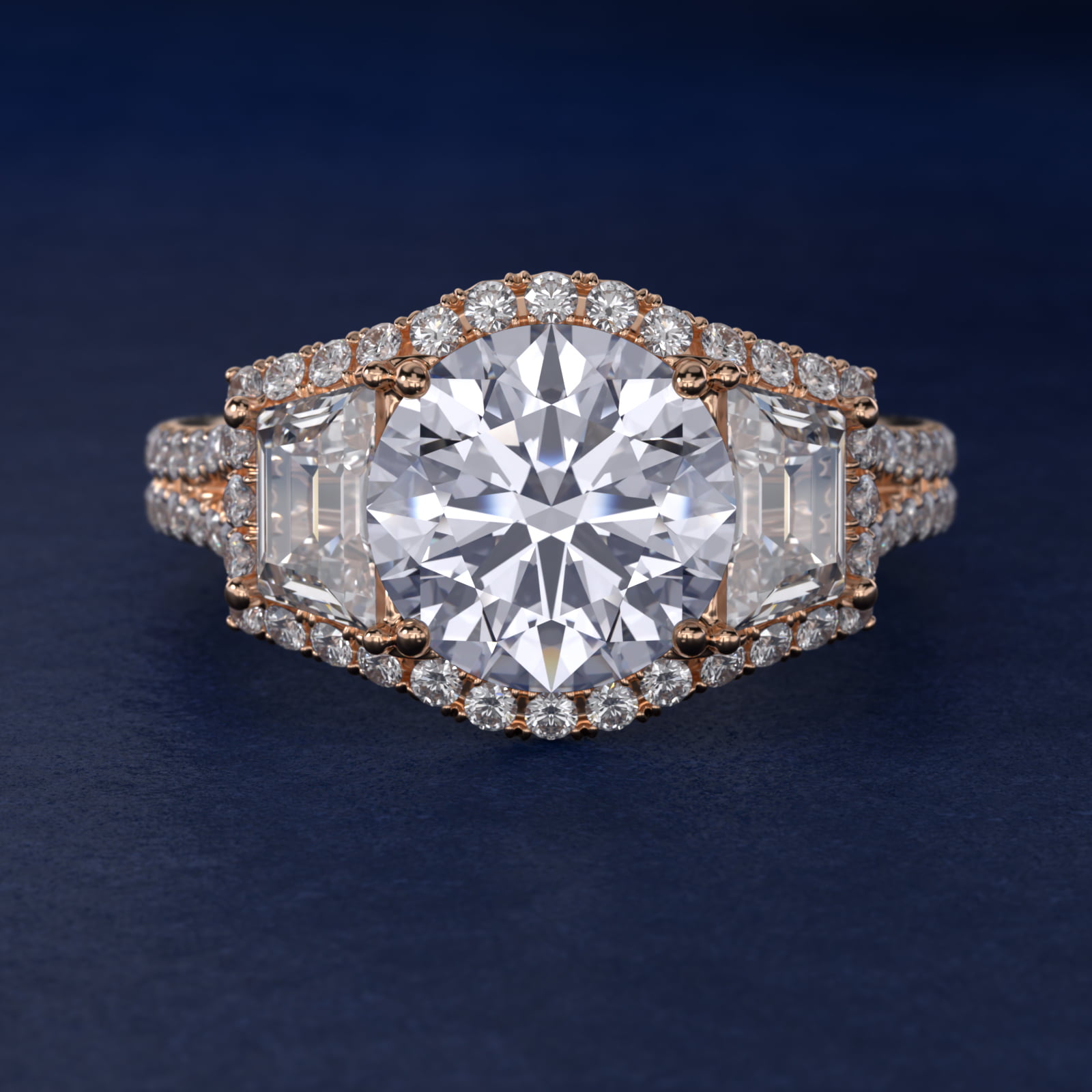 The Gallery Collection™ Vintage Three Stone Trapezoid Diamond Engagement Ring 14k Rose Gold