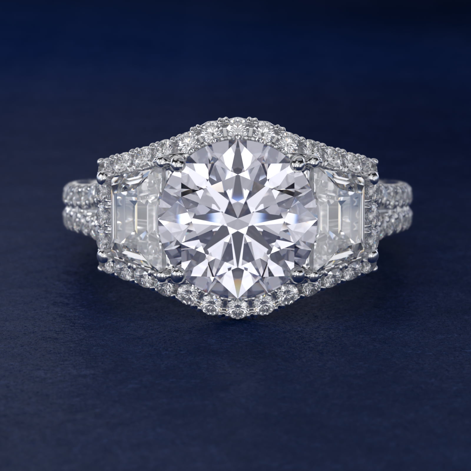 The Gallery Collection™ Vintage Three Stone Trapezoid Diamond Engagement Ring 14k White Gold