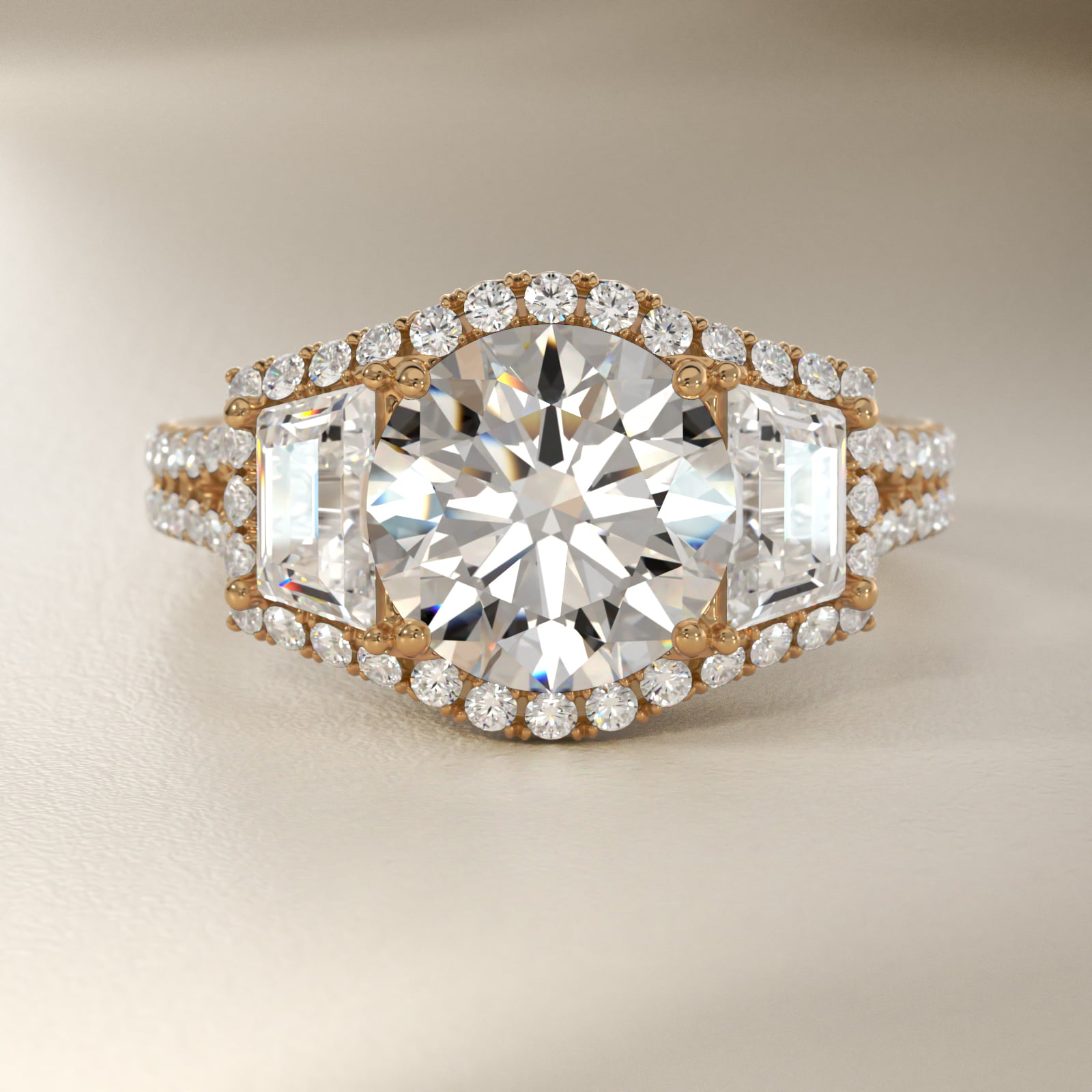 The Gallery Collection™ Vintage Three Stone Trapezoid Diamond Engagement Ring 14k Yellow Gold