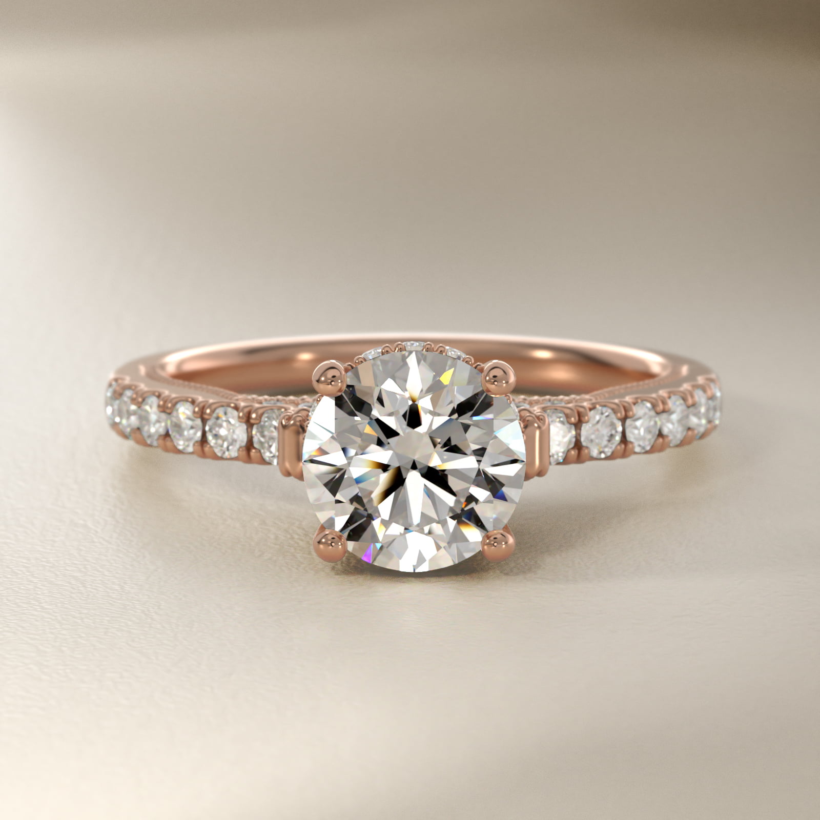 Lace Bridge Hidden Halo and Pave Diamond Engagement Ring in 14k Rose Gold (1/3 ct. tw.)