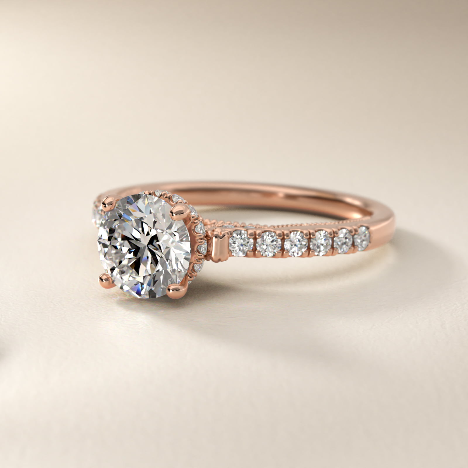 Lace Bridge Hidden Halo and Pave Diamond Engagement Ring in 18k Rose Gold (1/3 ct. tw.)