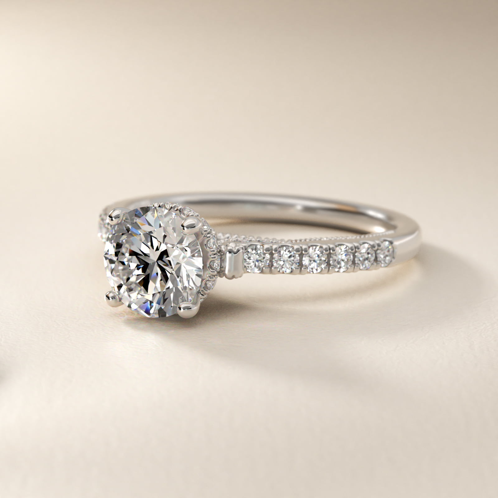 Lace Bridge Hidden Halo and Pave Diamond Engagement Ring in 14k White Gold (1/3 ct. tw.)