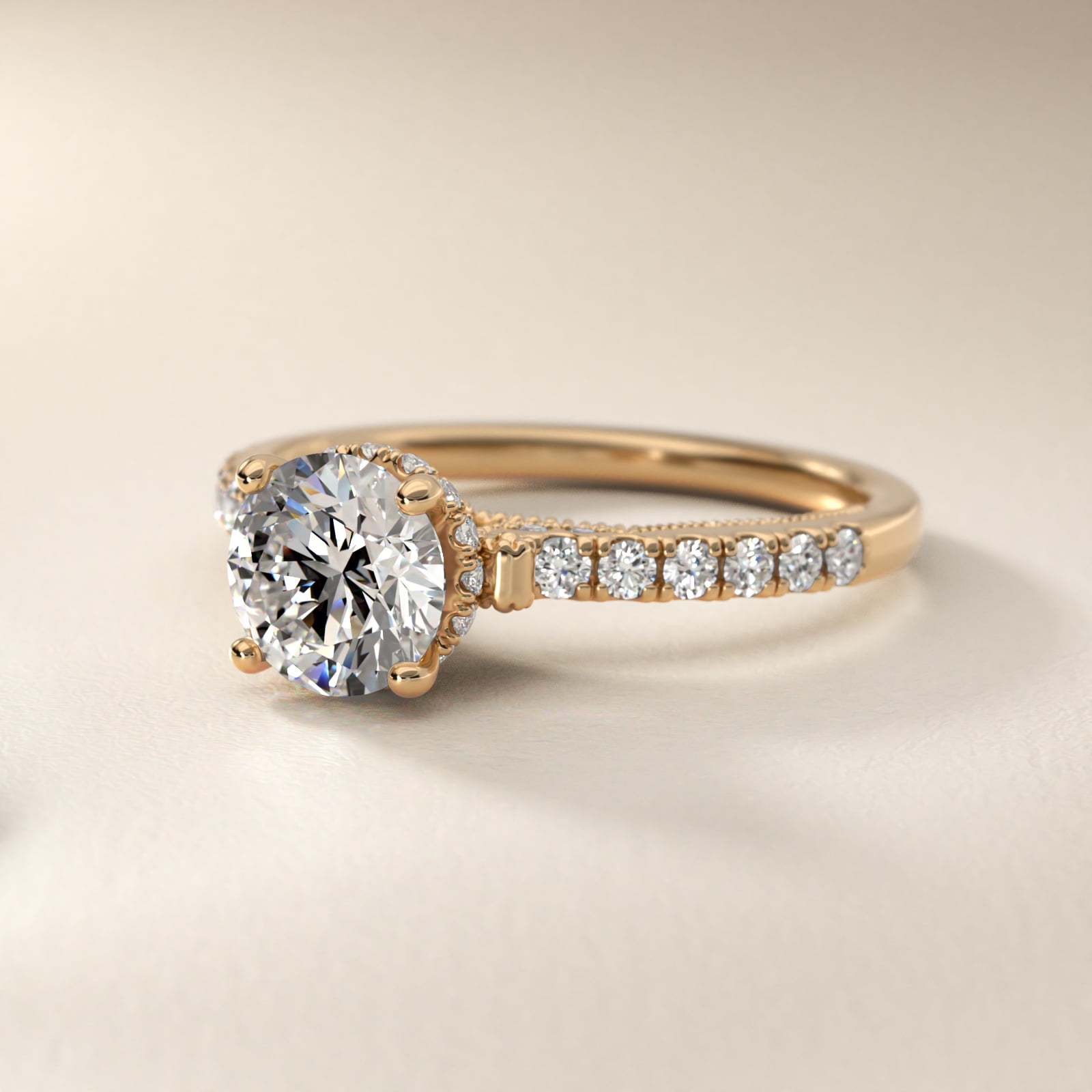 Lace Bridge Hidden Halo and Pave Diamond Engagement Ring in 18k Yellow Gold (1/3 ct. tw.)