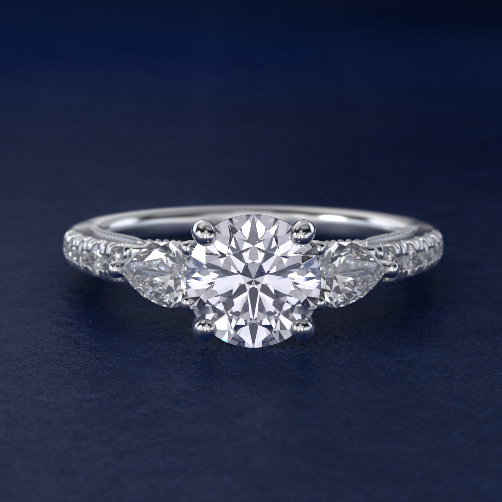 Lace Bridge Three Stone and Pave Diamond Engagement Ring  in 18k White Gold (1/2 ct. t.w)