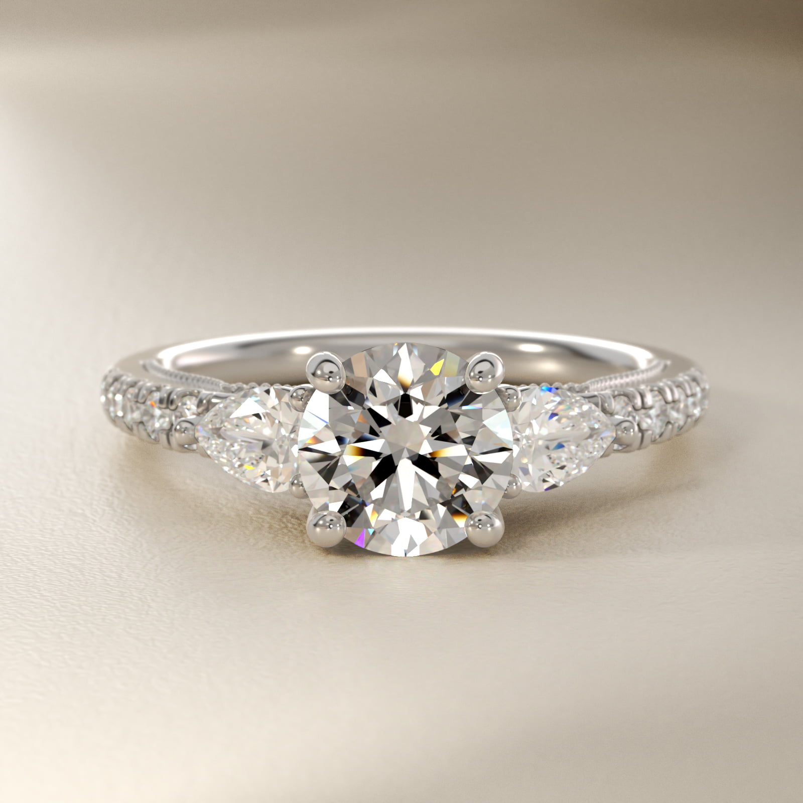 Lace Bridge Three Stone and Pave Diamond Engagement Ring in 14k White Gold (1/2 ct. t.w)