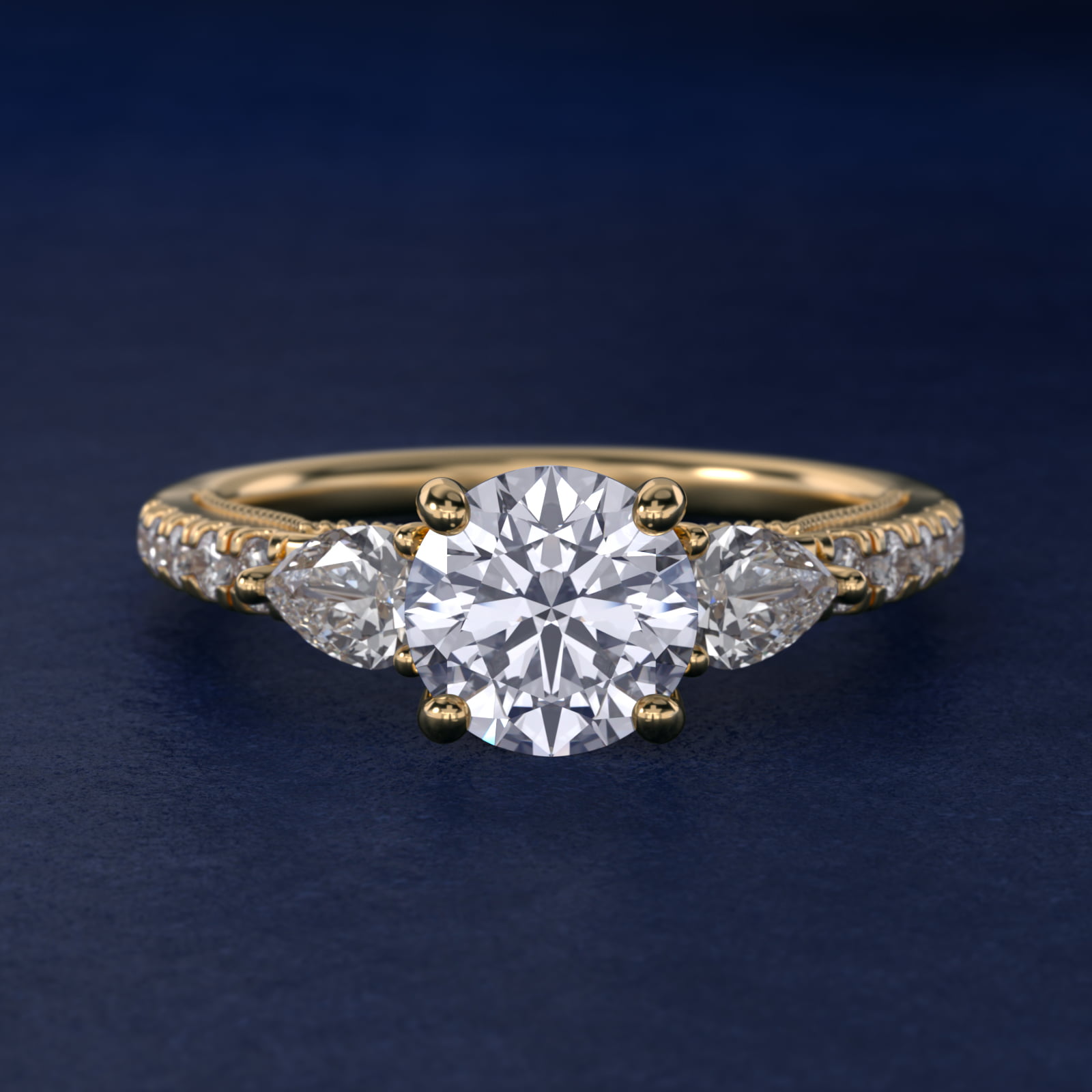 Lace Bridge Three Stone and Pave Diamond Engagement Ring in 14k Yellow Gold (1/2 ct. t.w)