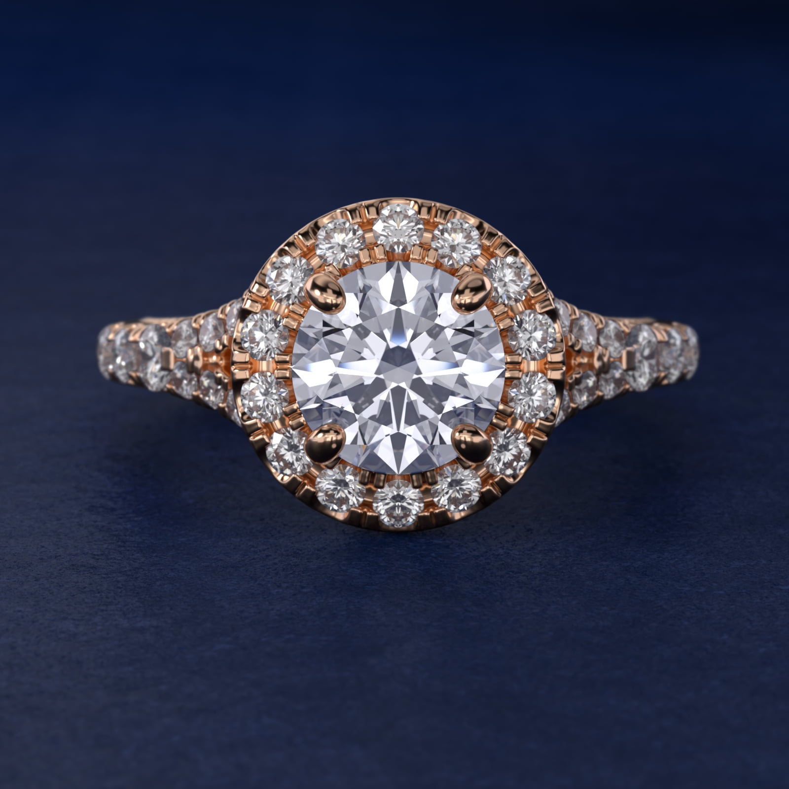 Lace Bridge Split Shank Halo Diamond Engagement Ring in 14k Rose Gold (3/4 ct. tw.)