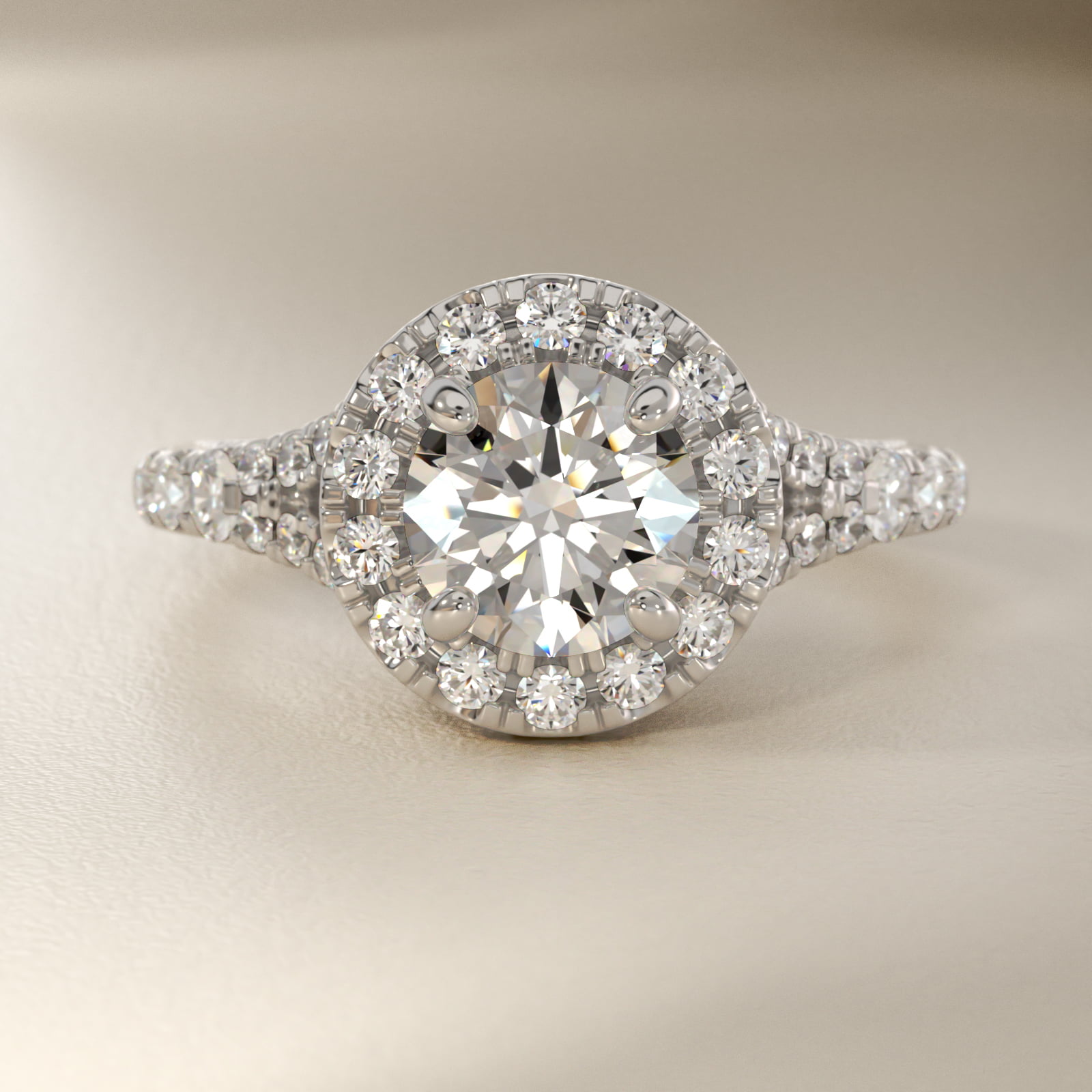 Lace Bridge Split Shank Halo Diamond Engagement Ring in 18k White Gold (3/4 ct. tw.)