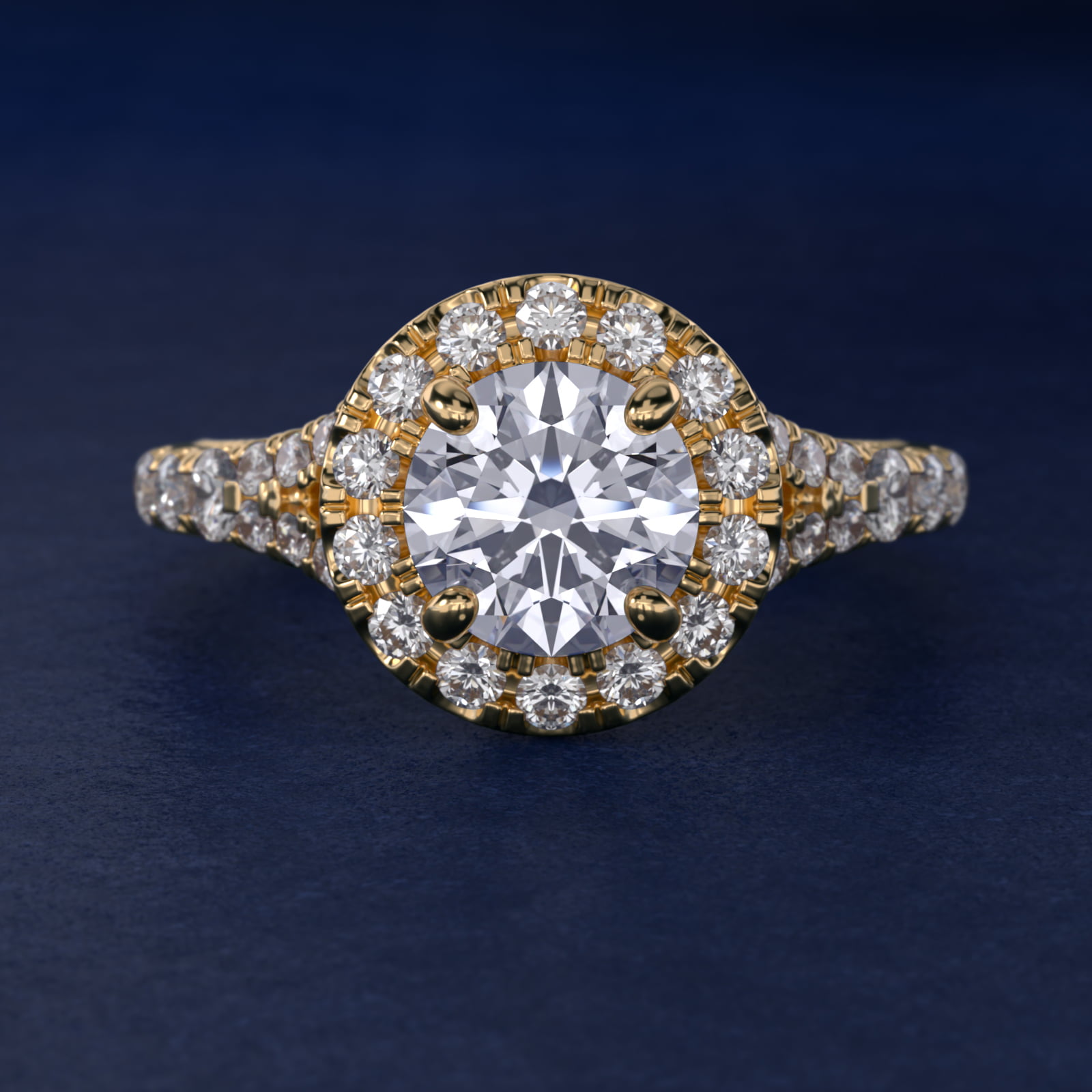Lace Bridge Split Shank Halo Diamond Engagement Ring in 18k Yellow Gold (3/4 ct. tw.)