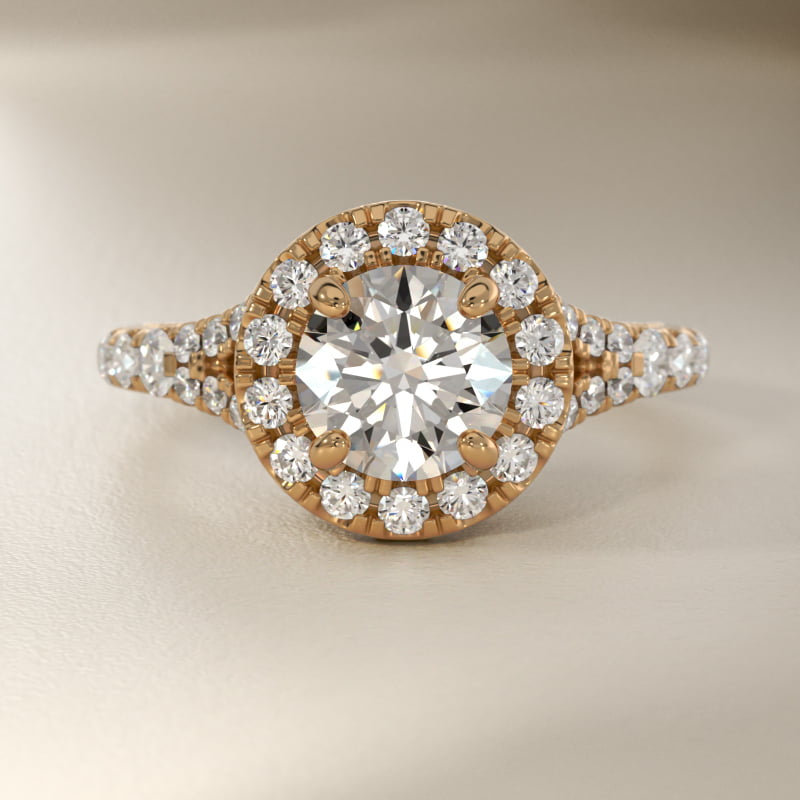 Lace Bridge Split Shank Halo Diamond Engagement Ring in 14k Yellow Gold (3/4 ct. tw.)