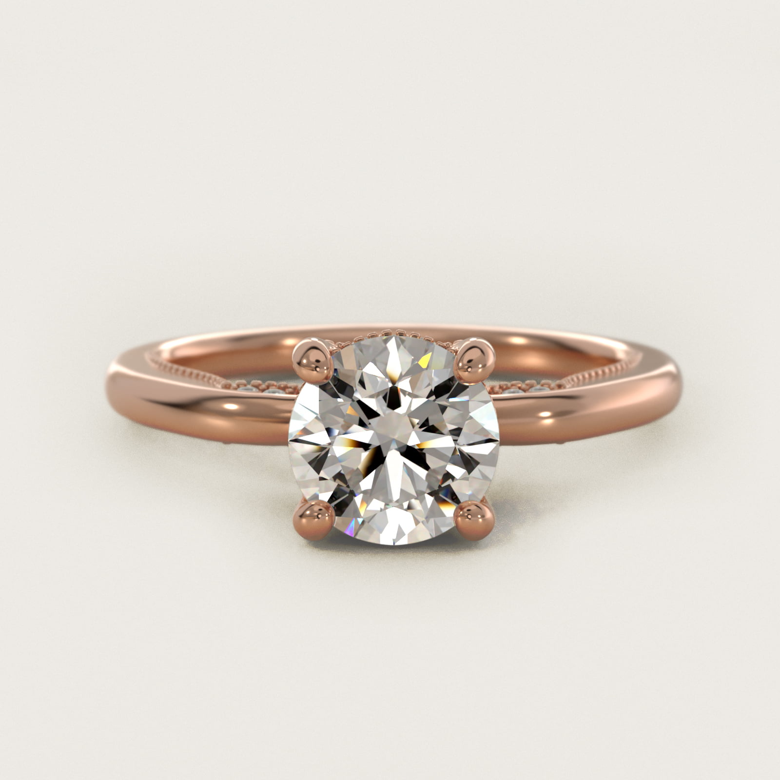 Lace Bridge Solitaire Plus Hidden Halo Diamond Engagement Ring in 18k Rose Gold (1/5 ct. tw.)