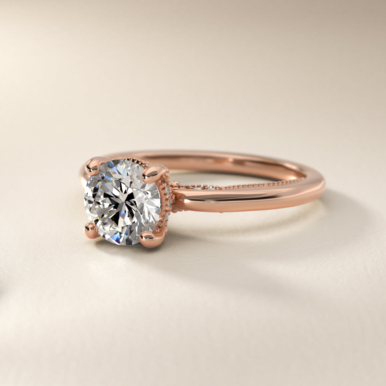Lace Bridge Solitaire Plus Hidden Halo Diamond Engagement Ring in 14k Rose Gold (1/5 ct. tw.)