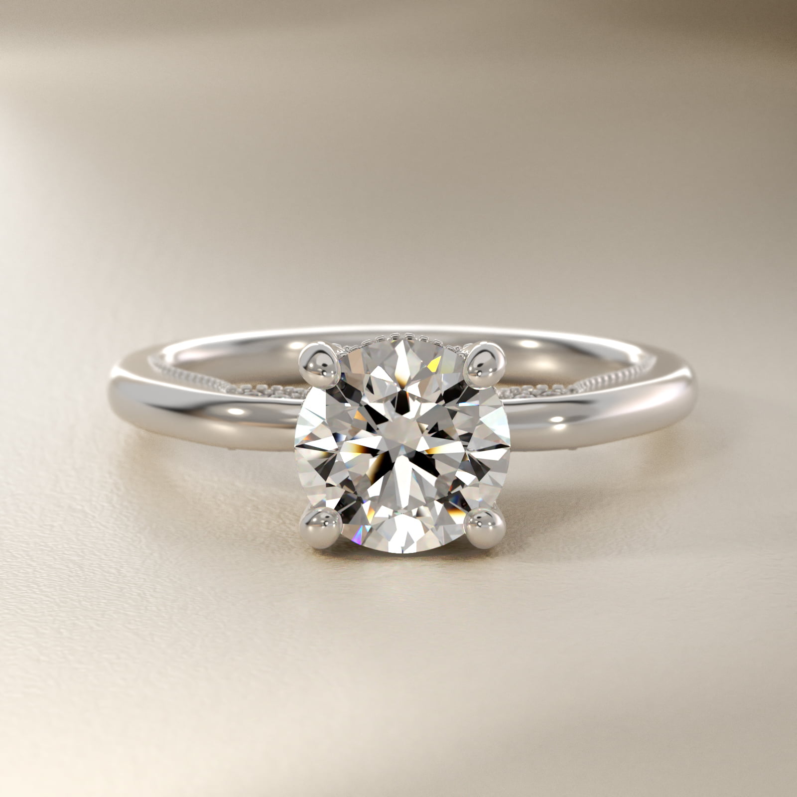 Lace Bridge Solitaire Plus Hidden Halo Diamond Engagement Ring in 18k White Gold (1/5 ct. tw.)