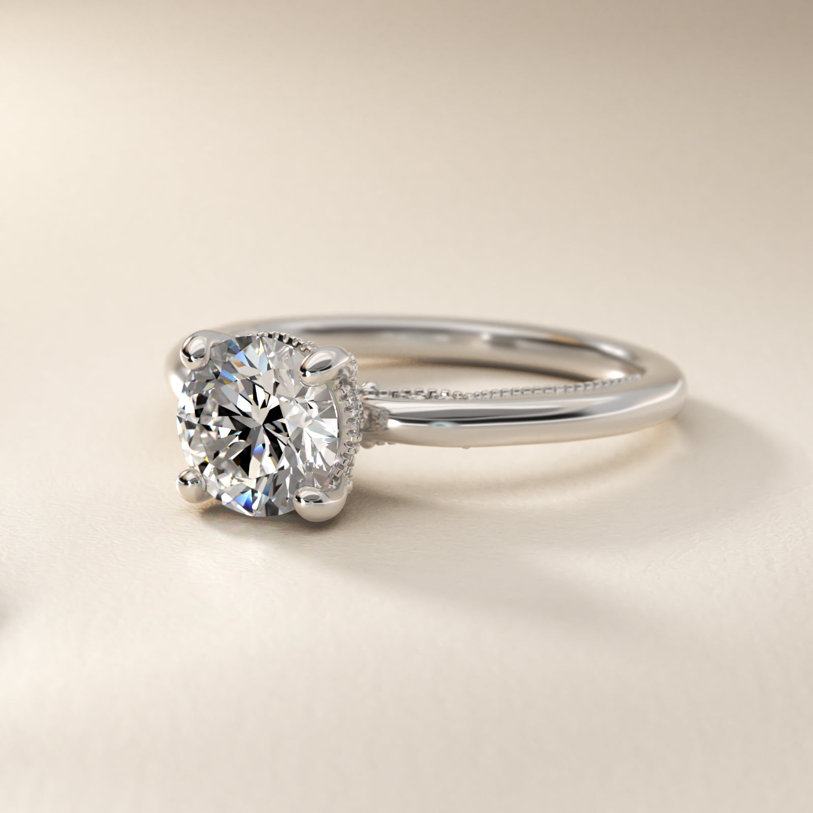Lace Bridge Solitaire Plus Hidden Halo Diamond Engagement Ring in 14k White Gold (1/5 ct. tw.)