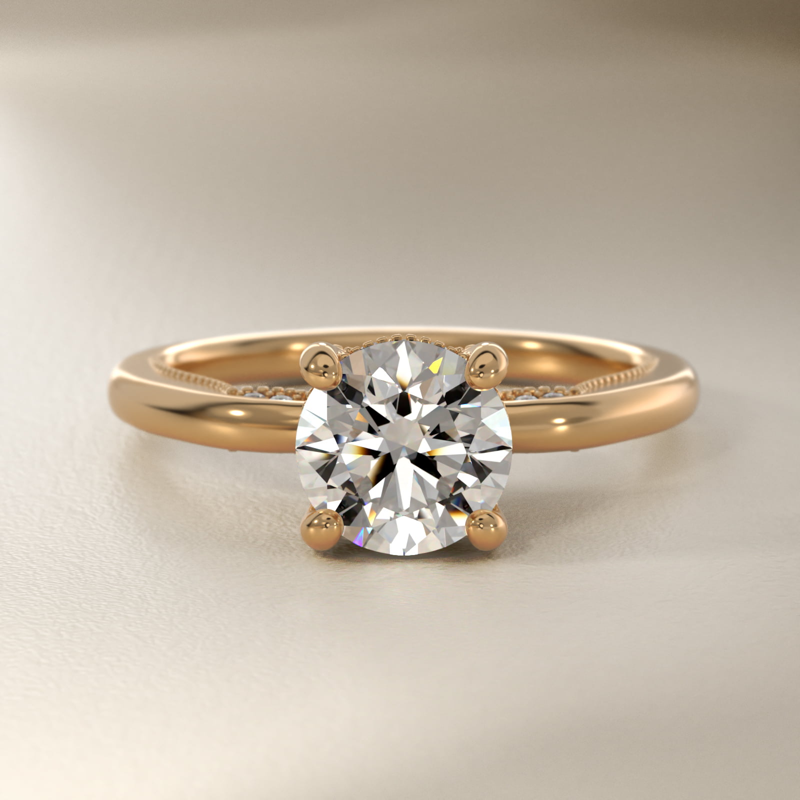 Lace Bridge Solitaire Plus Hidden Halo Diamond Engagement Ring in 18k Yellow Gold (1/5 ct. tw.)