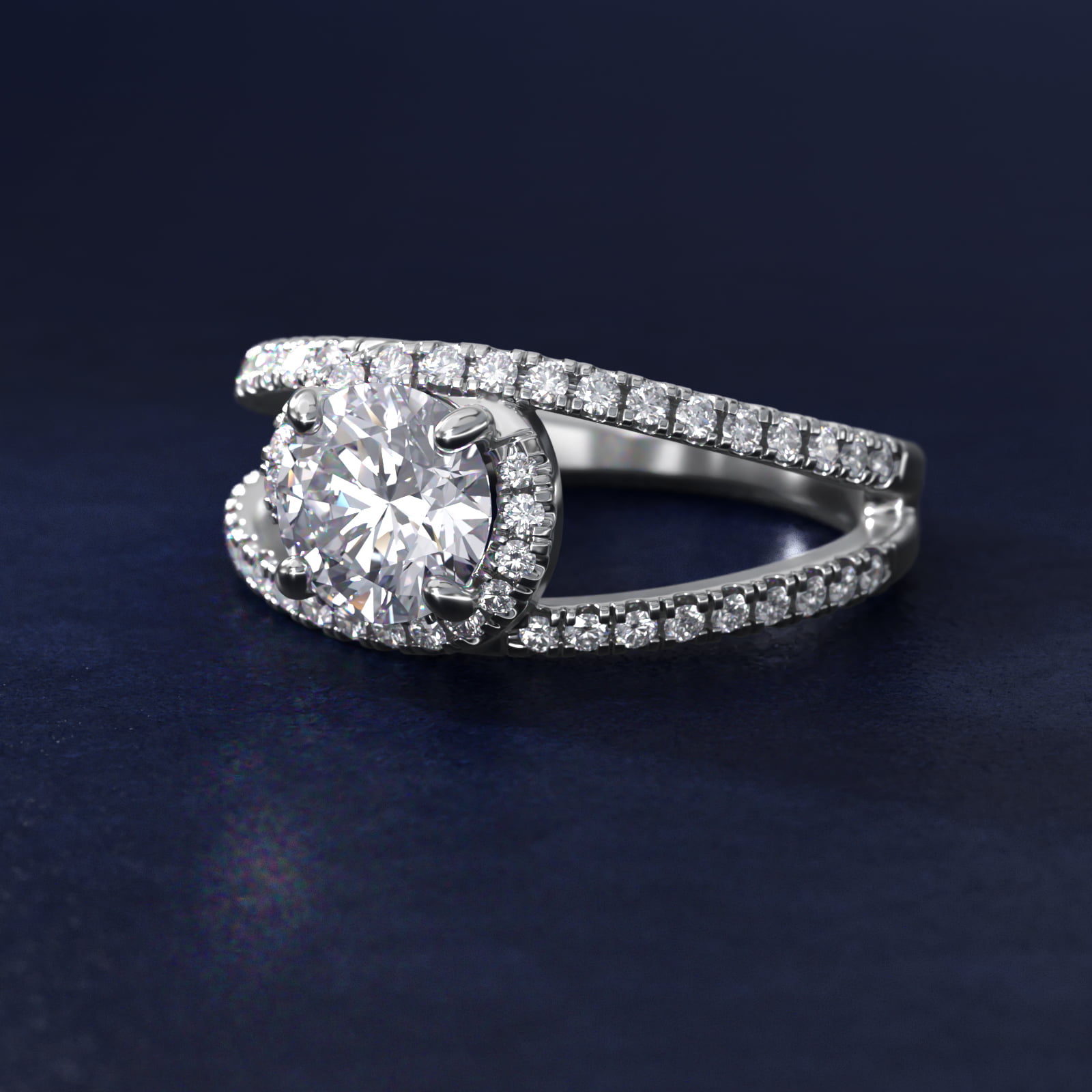 Split Shank Interlocking Halo Diamond Engagement Ring in Platinum