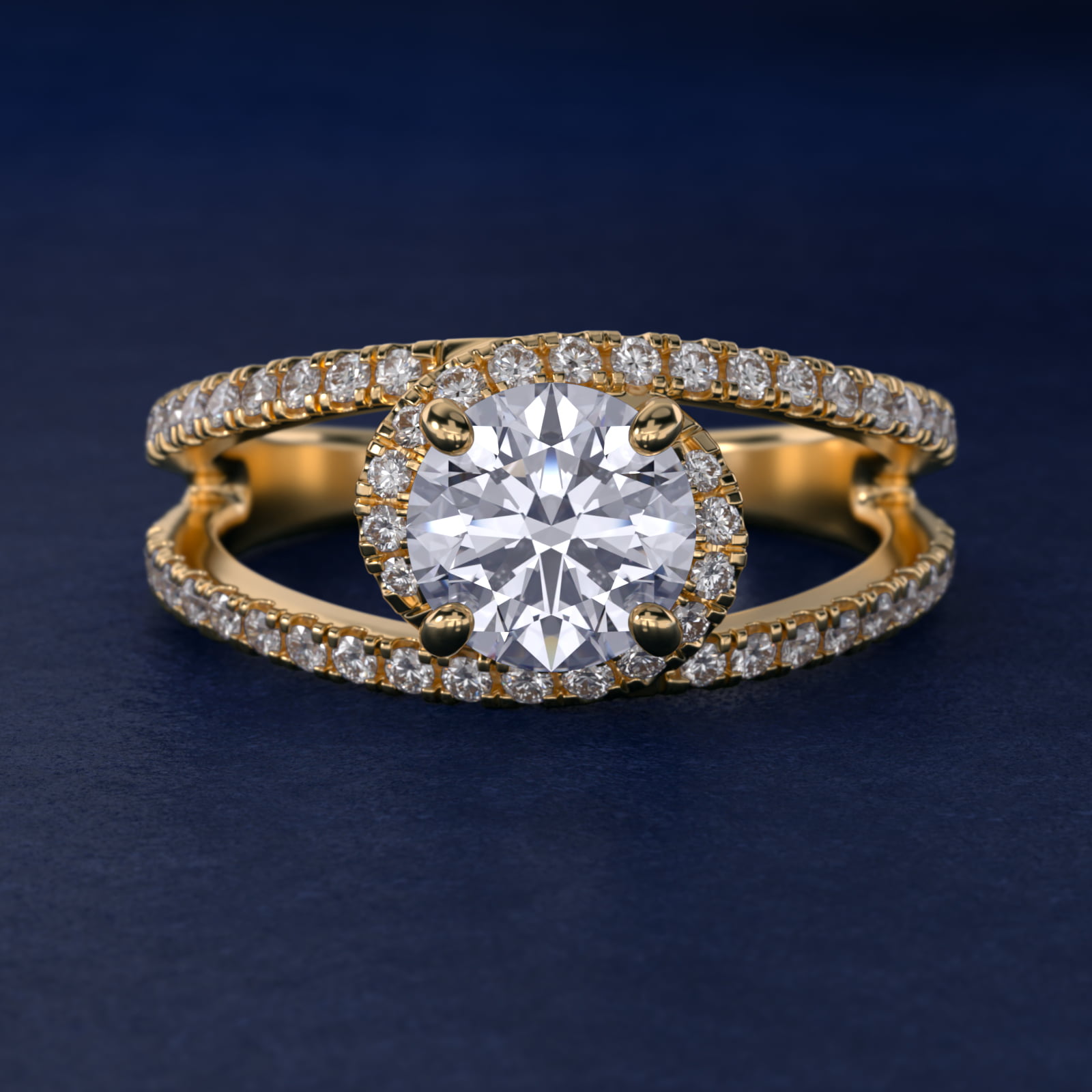 Split Shank Interlocking Halo Diamond Engagement Ring in 18k Yellow Gold