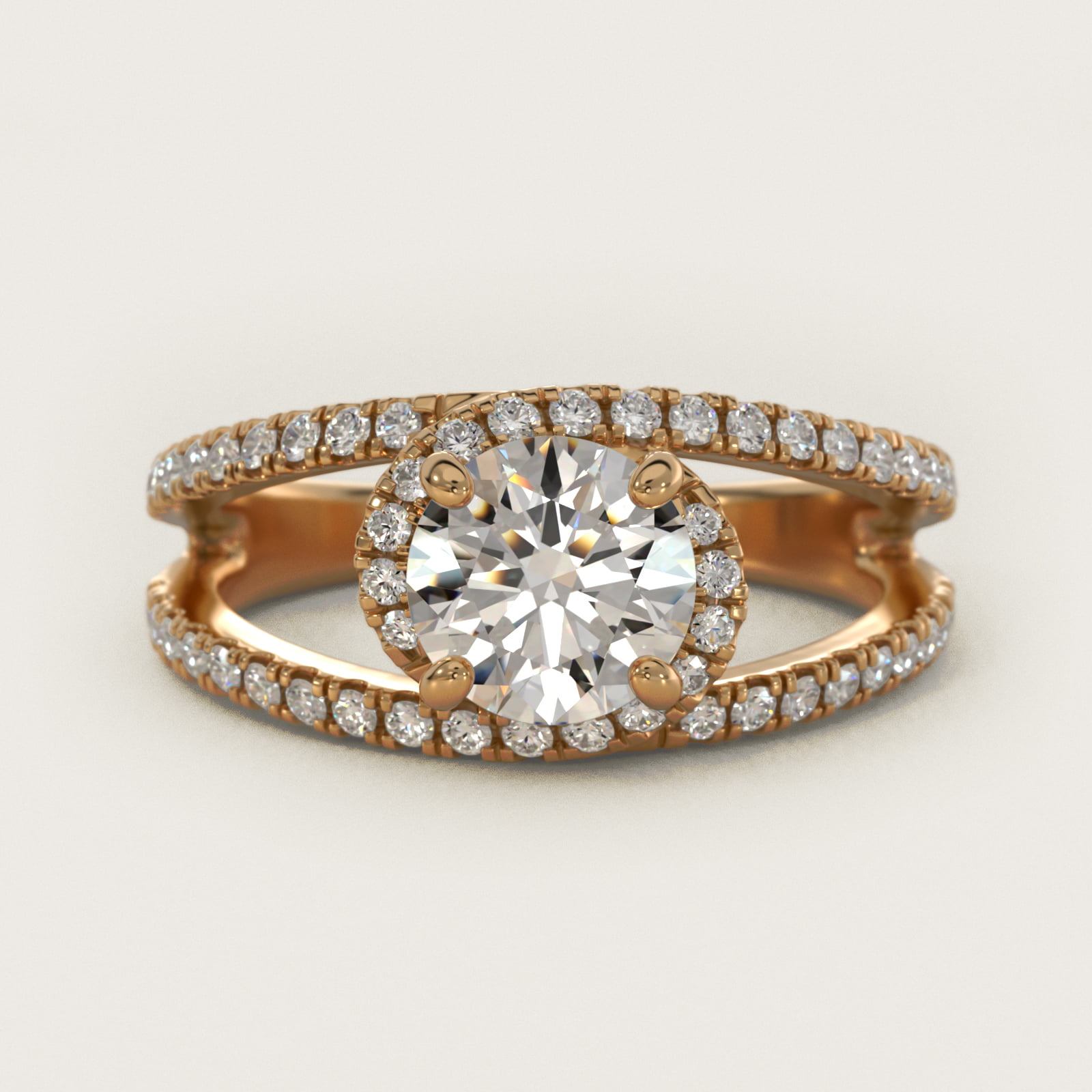 Split Shank Interlocking Halo Diamond Engagement Ring in 14k Yellow Gold