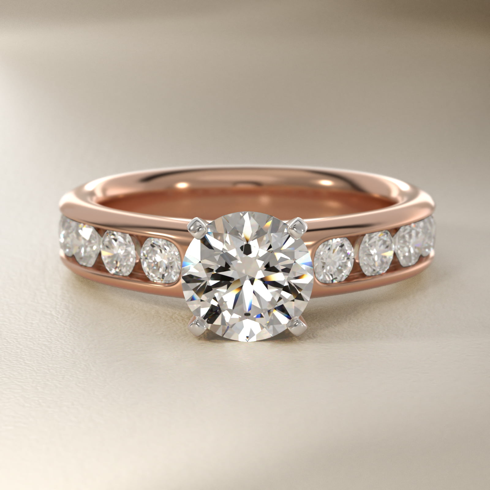 Channel Set Round Diamond Engagement Ring in 18k Rose Gold (1 ct. tw.)