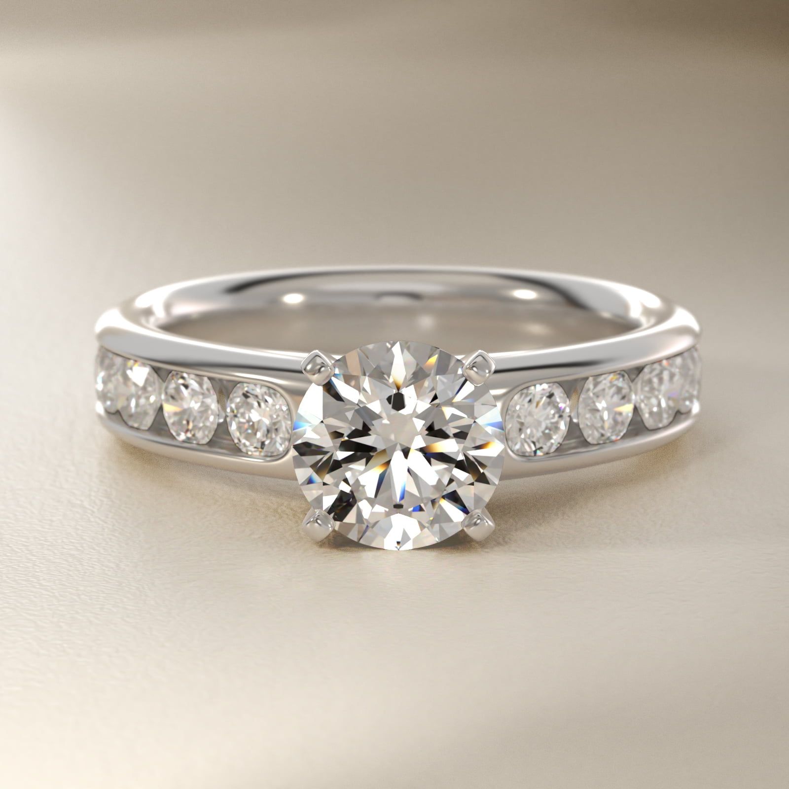 Channel Set Round Diamond Engagement Ring in 14k White Gold (1 ct. tw.)