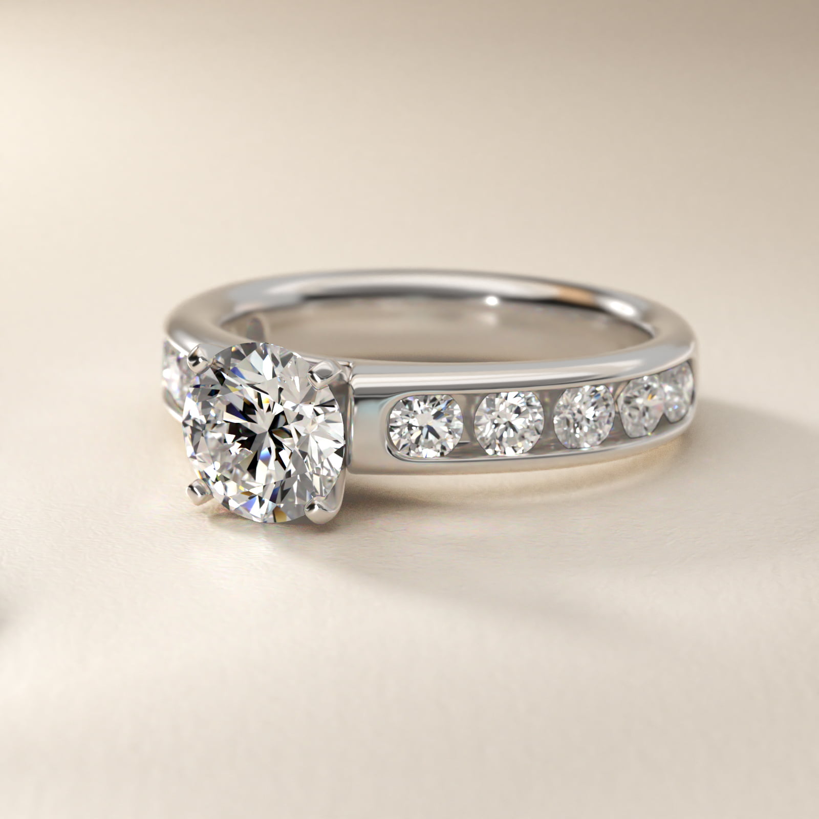 Channel Set Round Diamond Engagement Ring in 18k White Gold (1 ct. tw.)