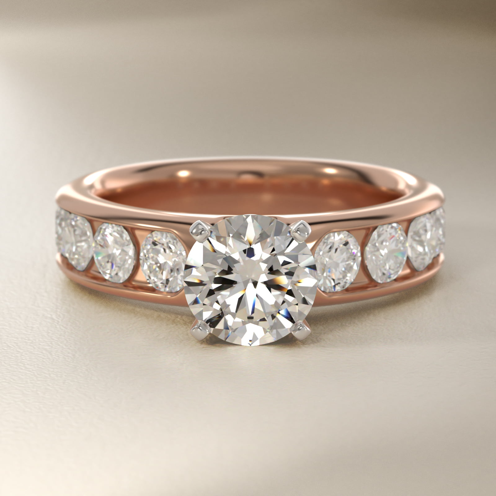 Channel Set Round Diamond Engagement Ring in 18k Rose Gold (1 1/2 ct. tw.)