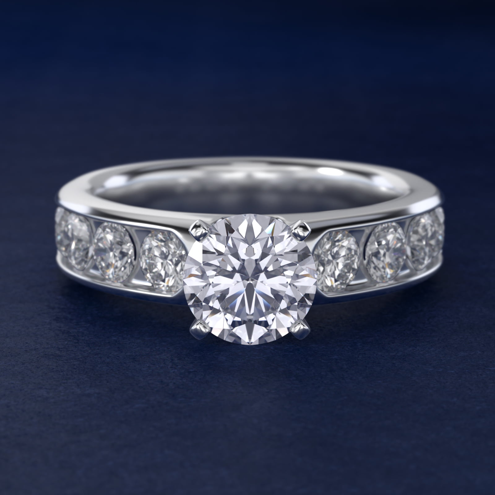 Channel Set Round Diamond Engagement Ring in 14k White Gold (1 1/2 ct. tw.)